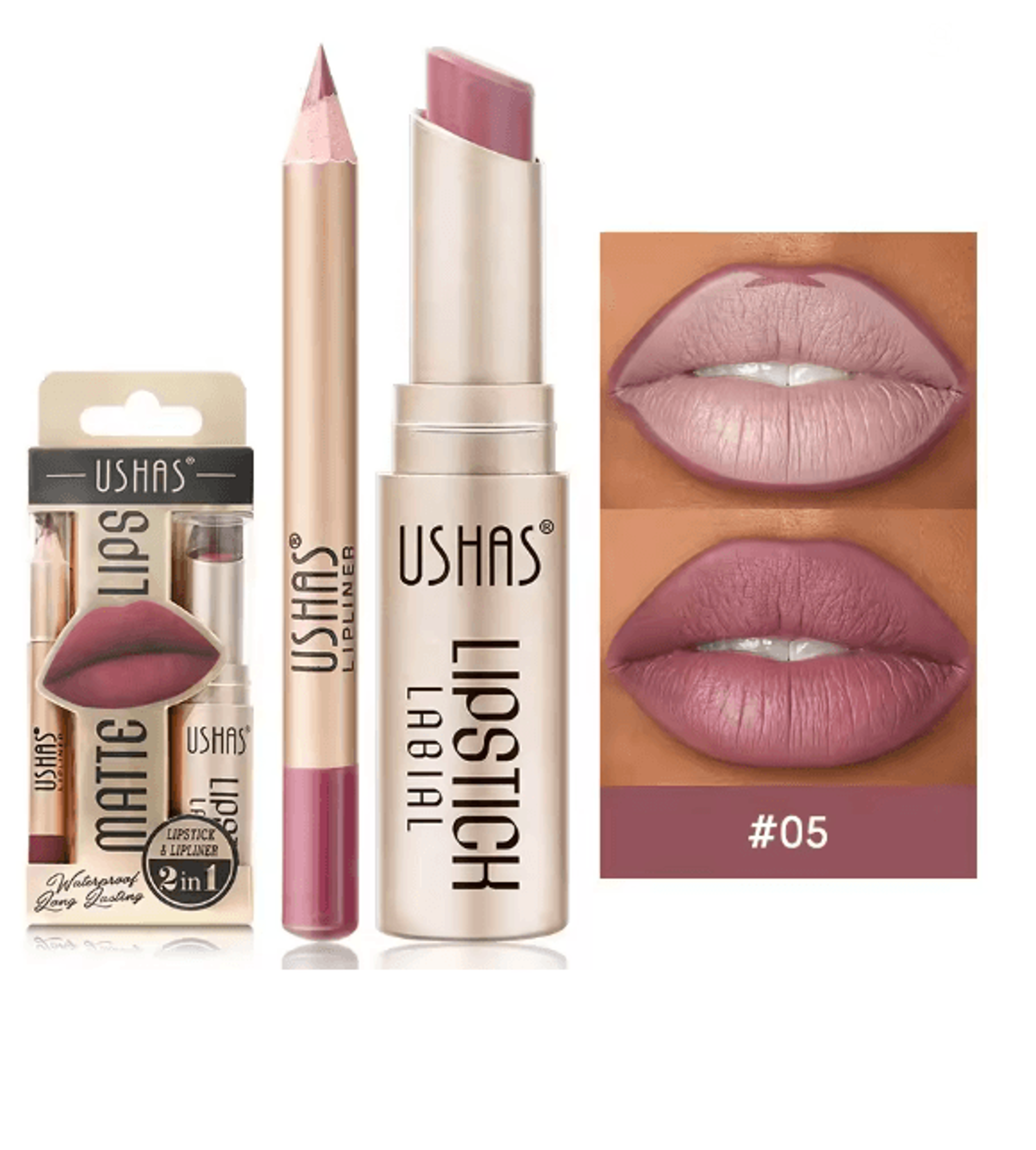 Usha Matte Lipstick And Lip Liner Set Long Lasting Nude And Red Shades 4