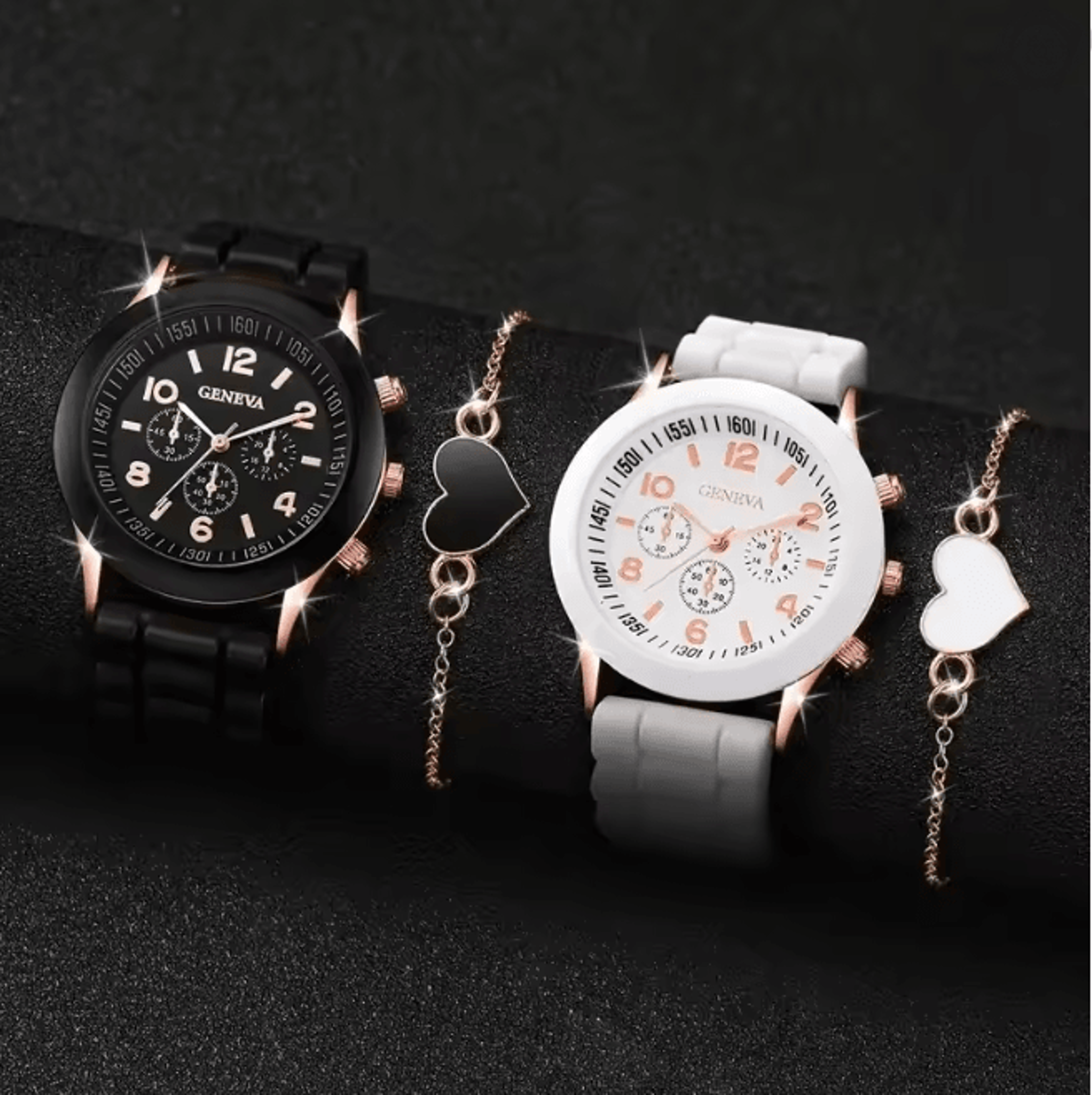 Couple Leather Quartz Watch Set Simple Casual Dial 9