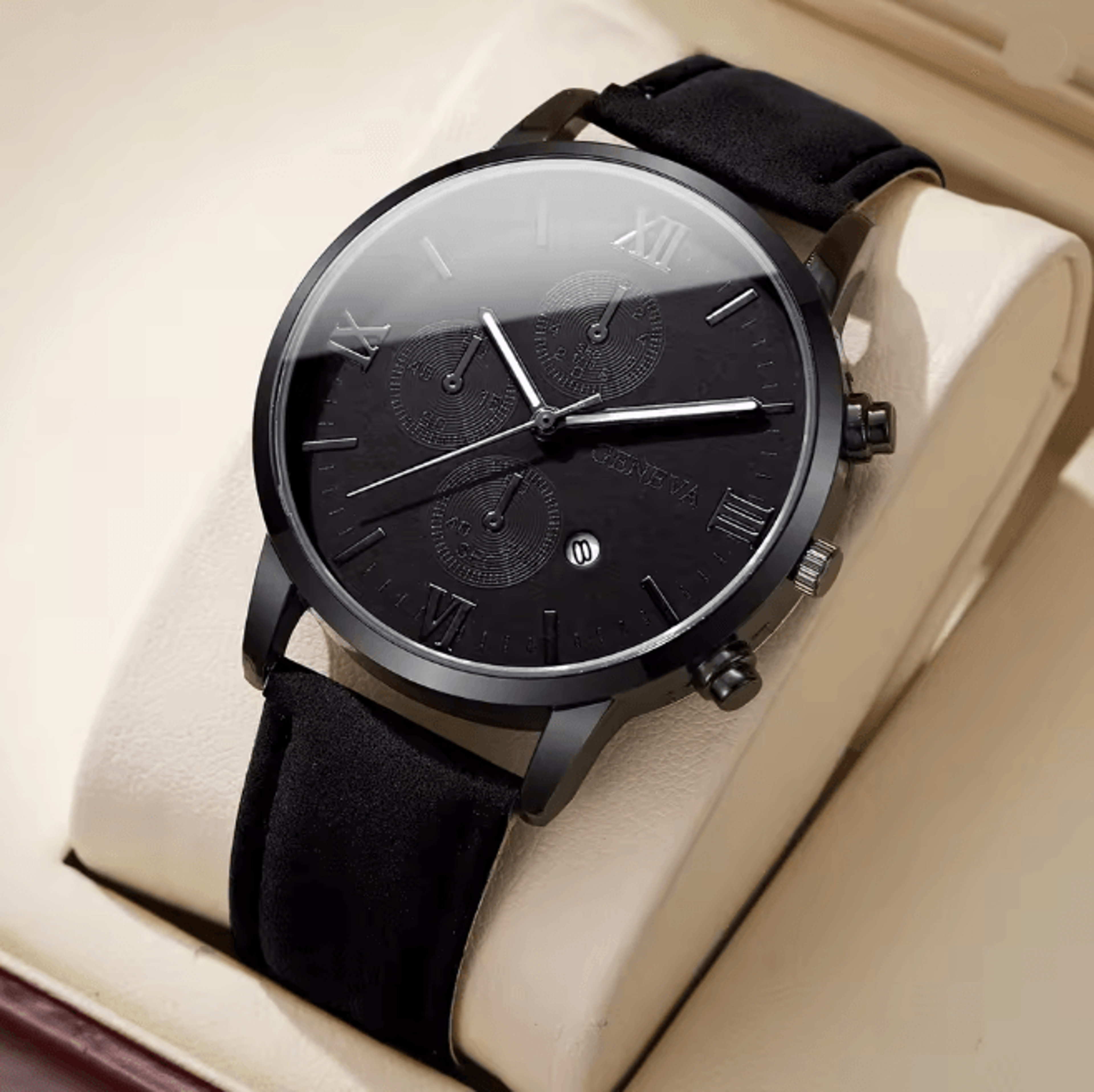 Mens Roman Dial Quartz Watch Leather Band Business Style 1