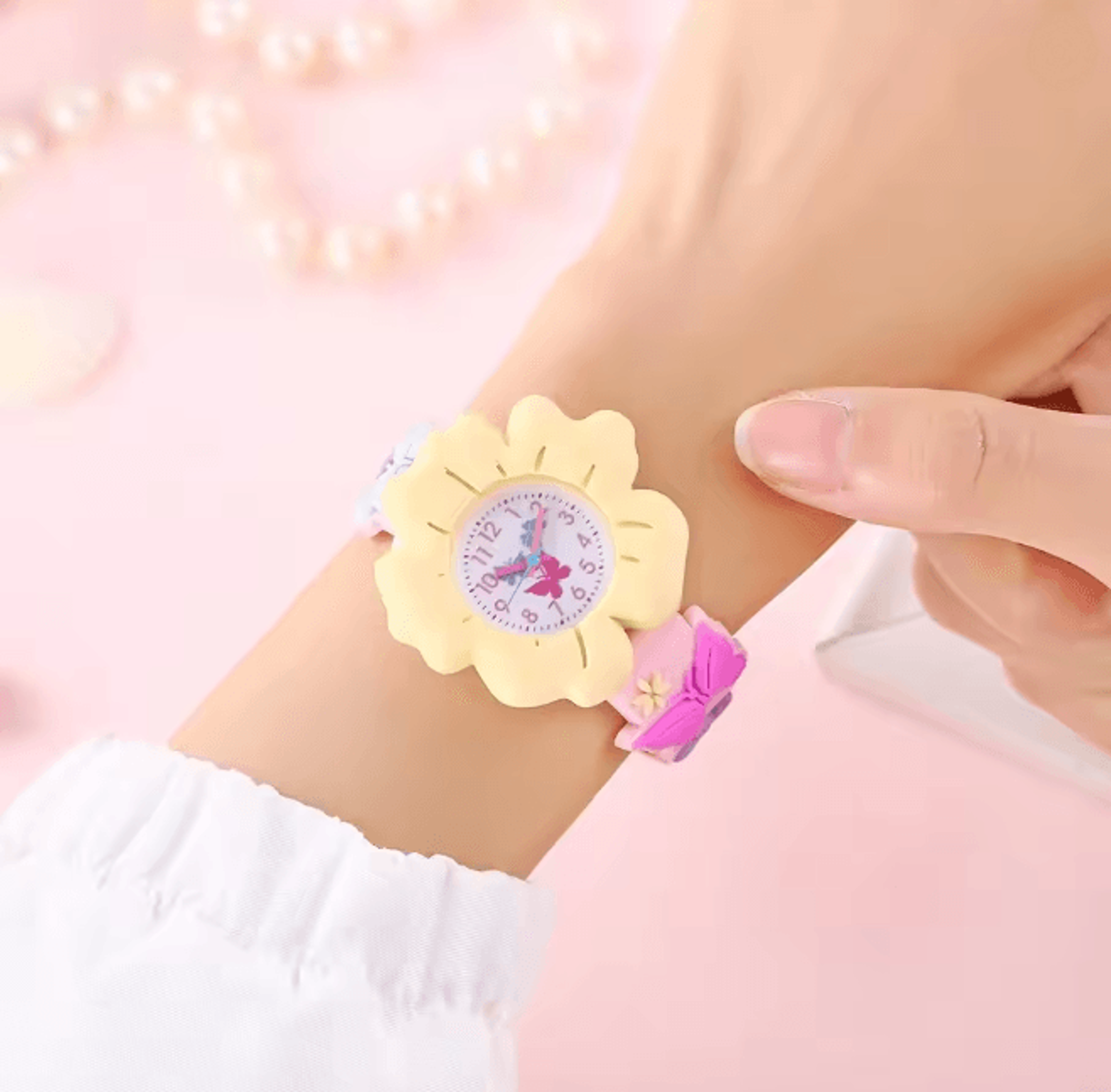 Kids Cartoon Learning Watch Flower Butterfly Soft Strap 3