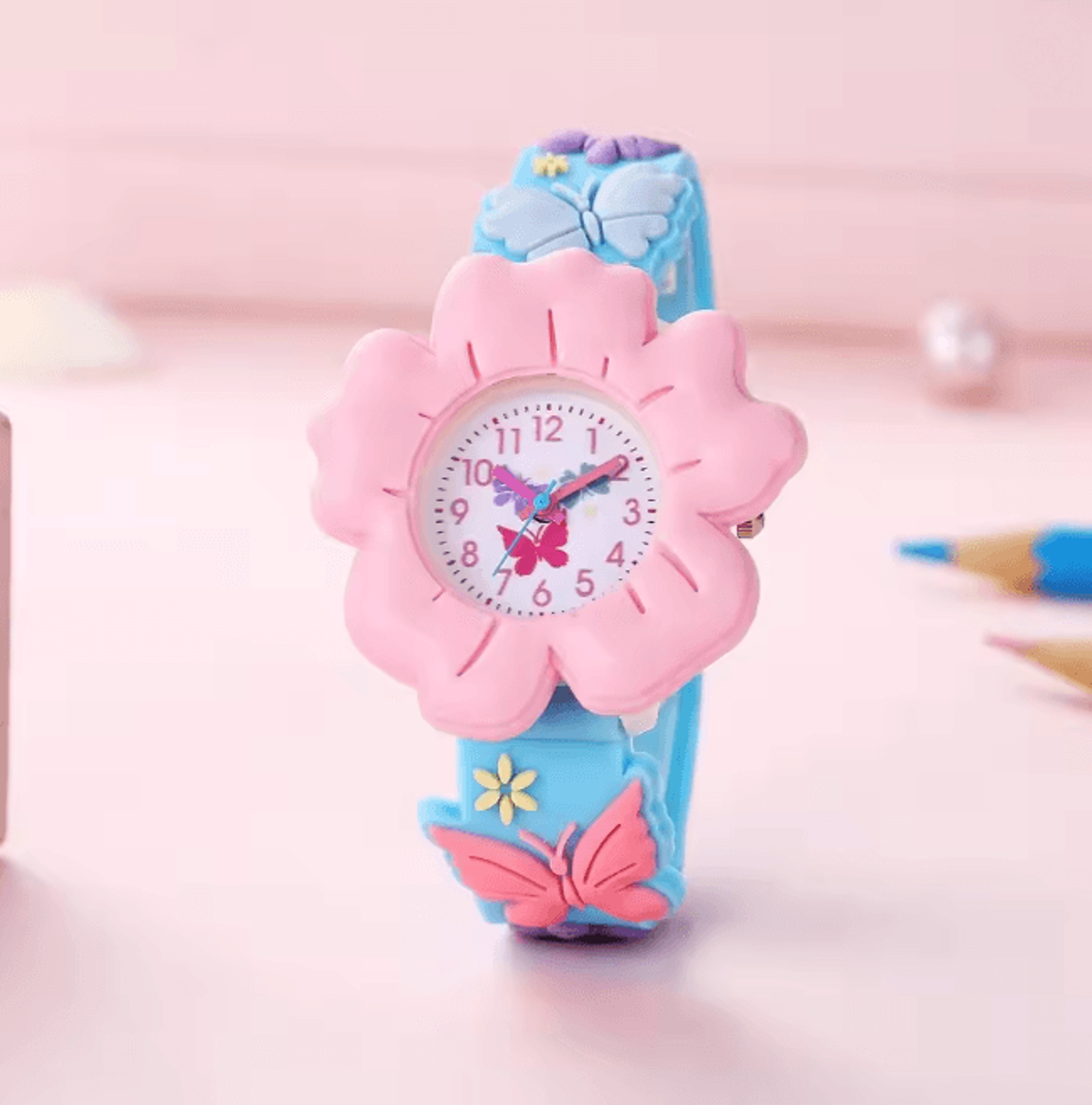 Kids Cartoon Learning Watch Flower Butterfly Soft Strap 4