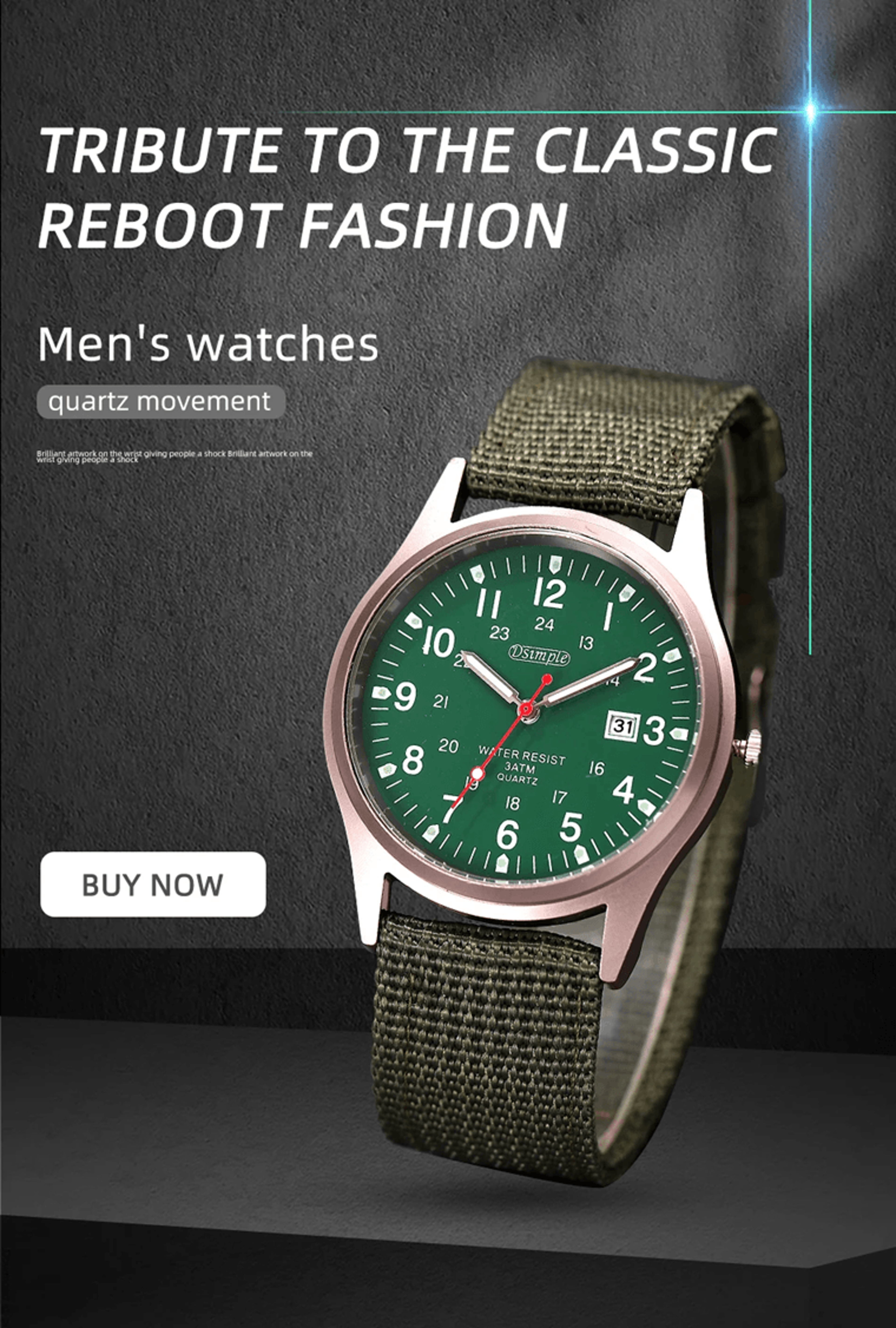 Mens Military Quartz Watch Luminous Nylon Strap Calendar Style 0