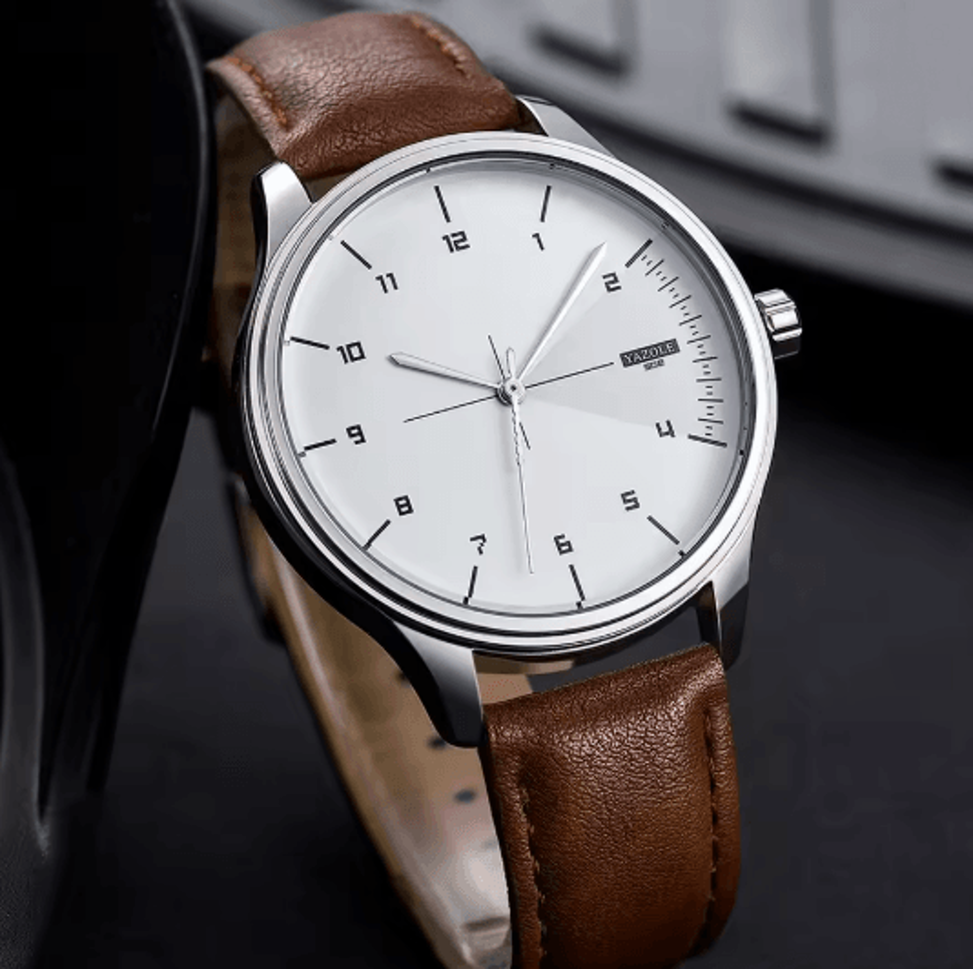 YAZOLE Mens Leather Quartz Watch Casual Sport Style 6