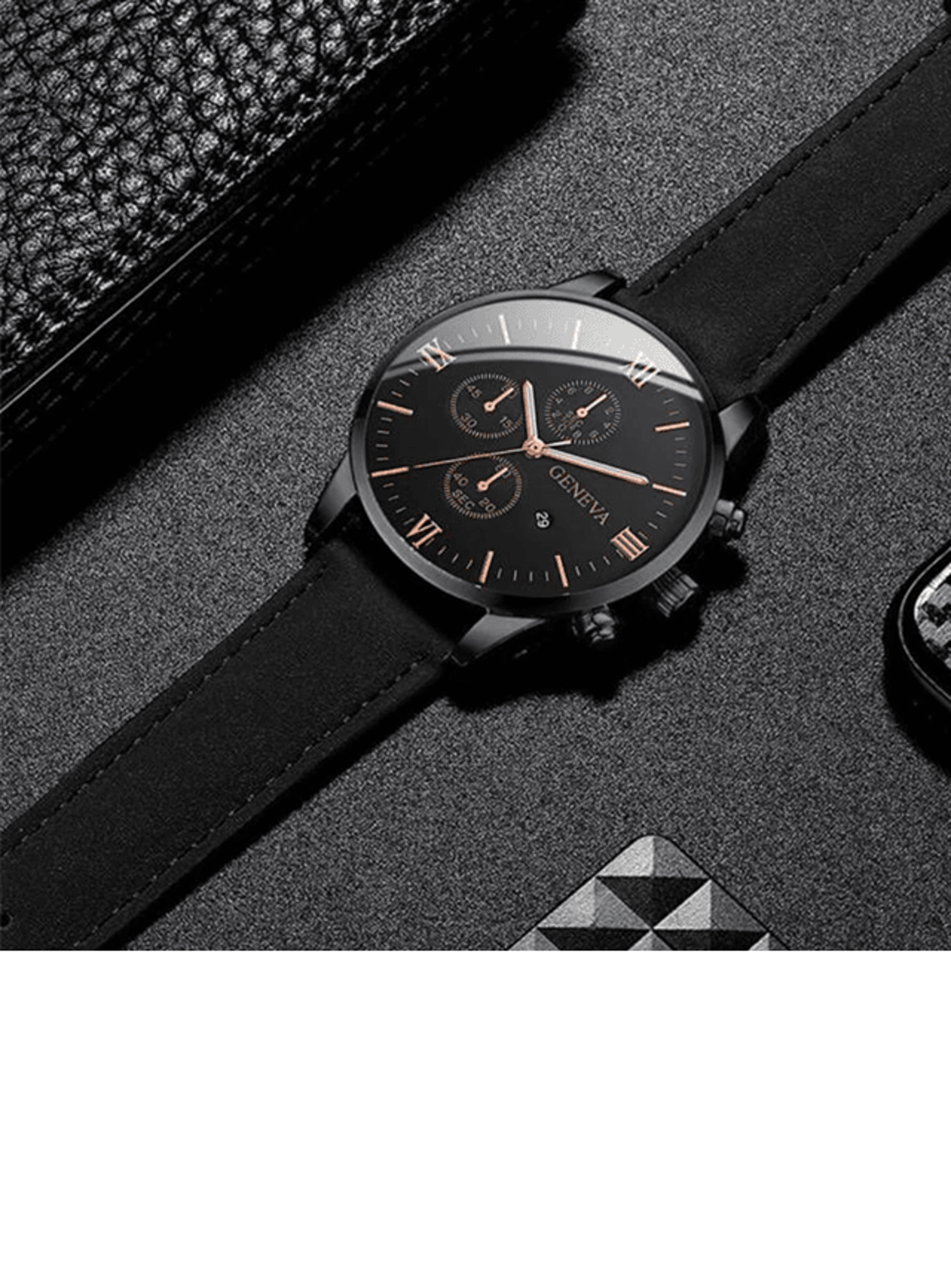 Mens Casual Leather Quartz Watch With Calendar 2