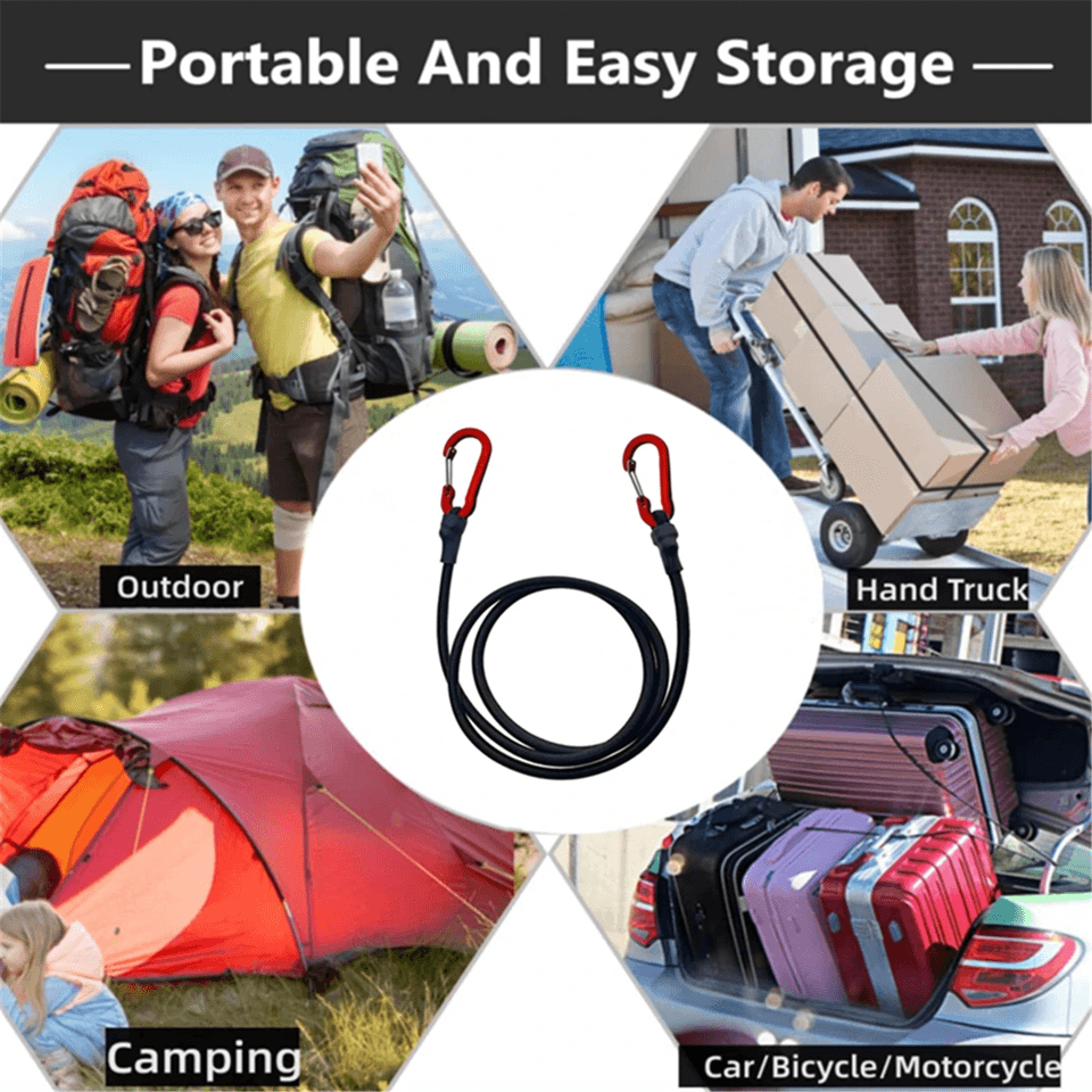 GripLock Heavy Duty Bungee Cord With Carabiner Hooks 1