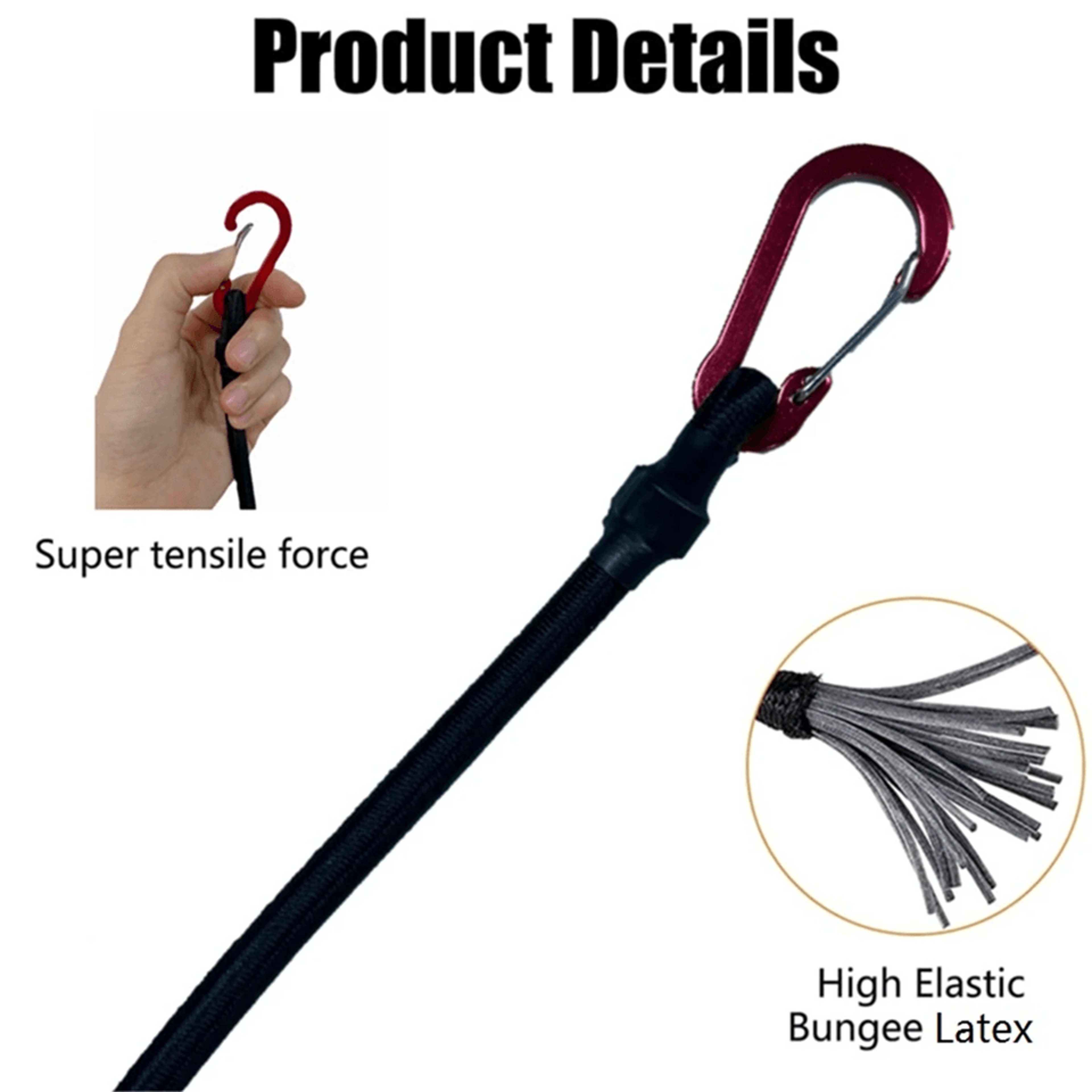GripLock Heavy Duty Bungee Cord With Carabiner Hooks 2