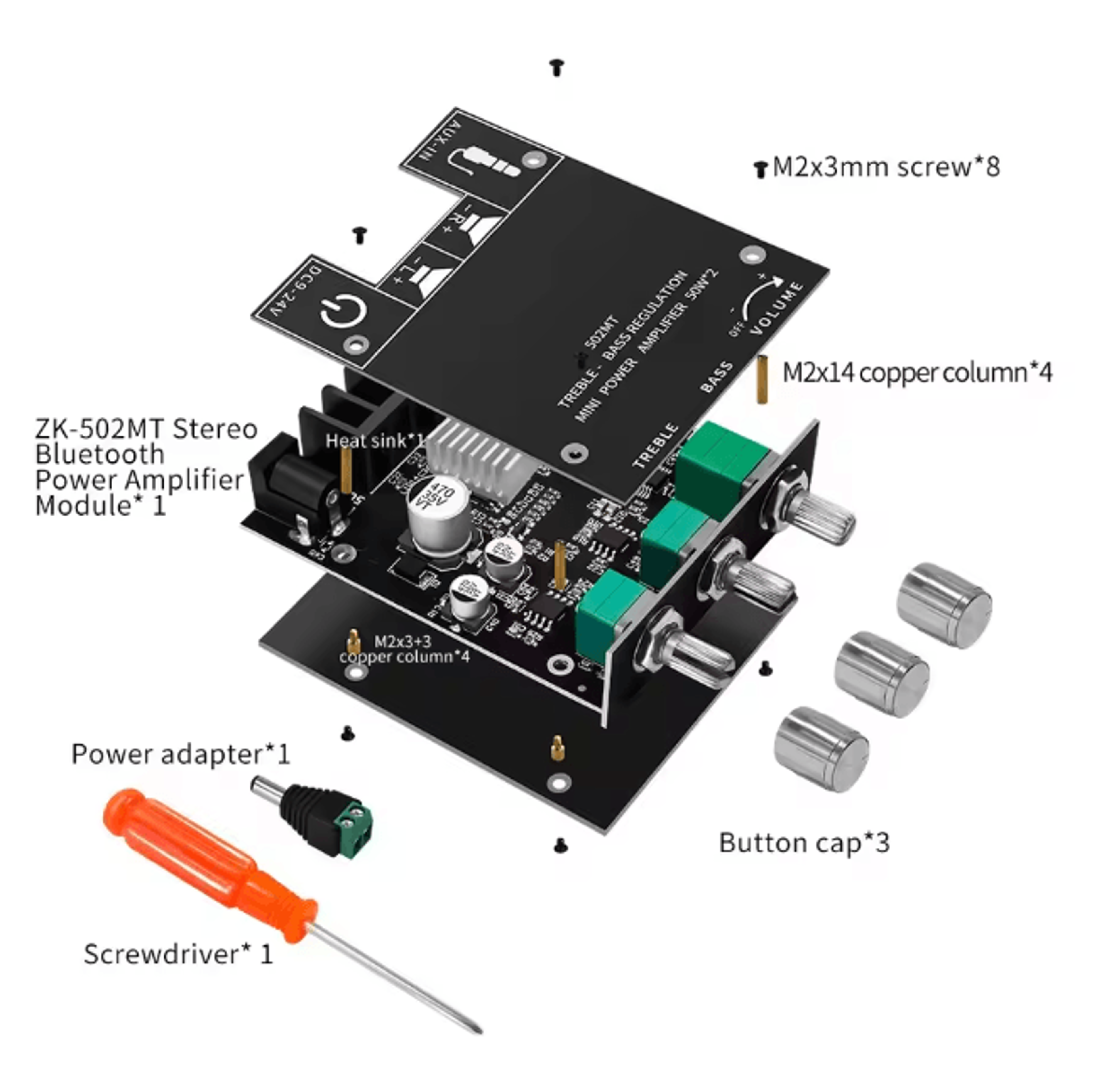 PowerPulse ZK502MT Bluetooth Stereo Amplifier Board 2x50W High Power Audio Amp 1