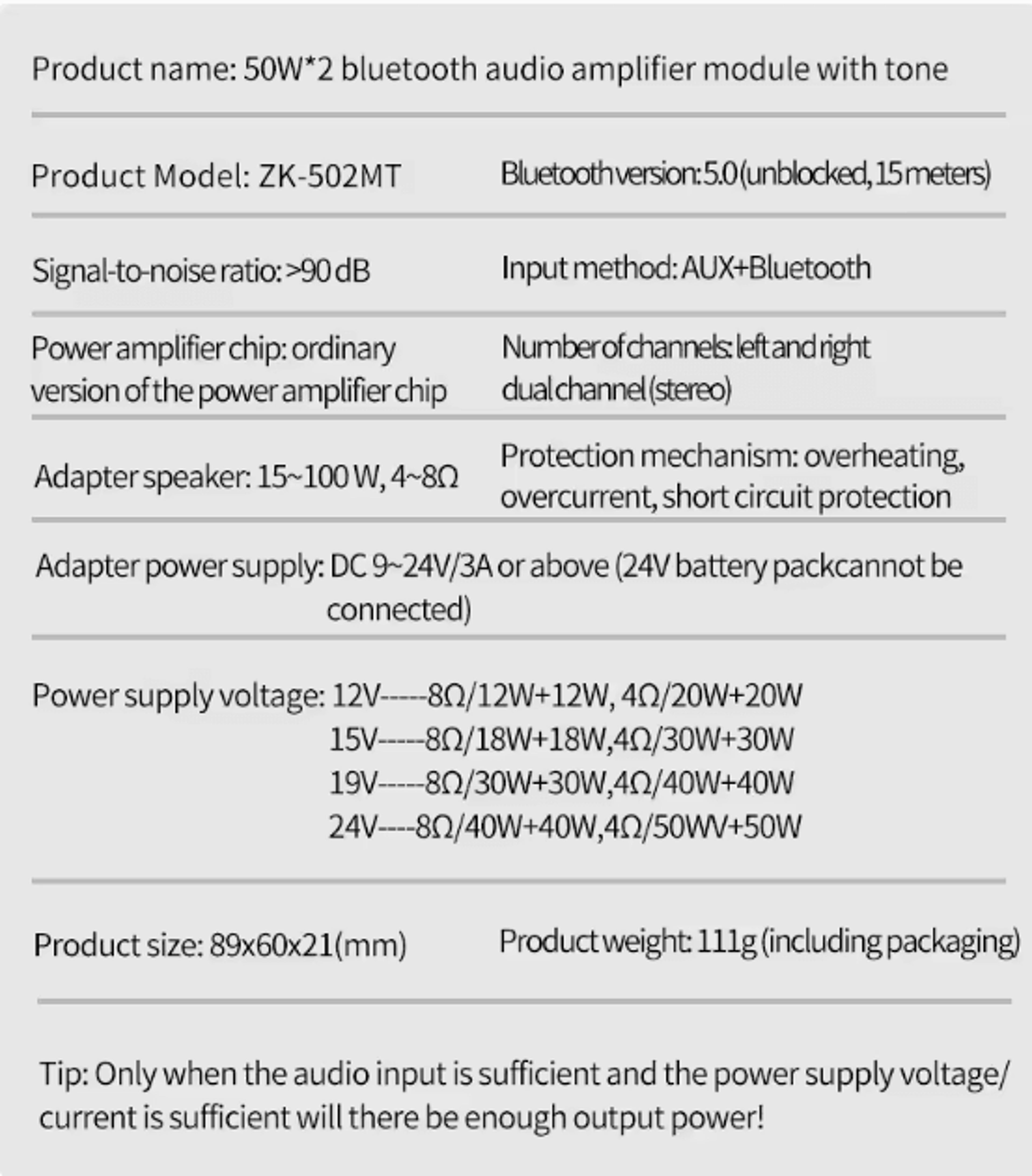 PowerPulse ZK502MT Bluetooth Stereo Amplifier Board 2x50W High Power Audio Amp 4
