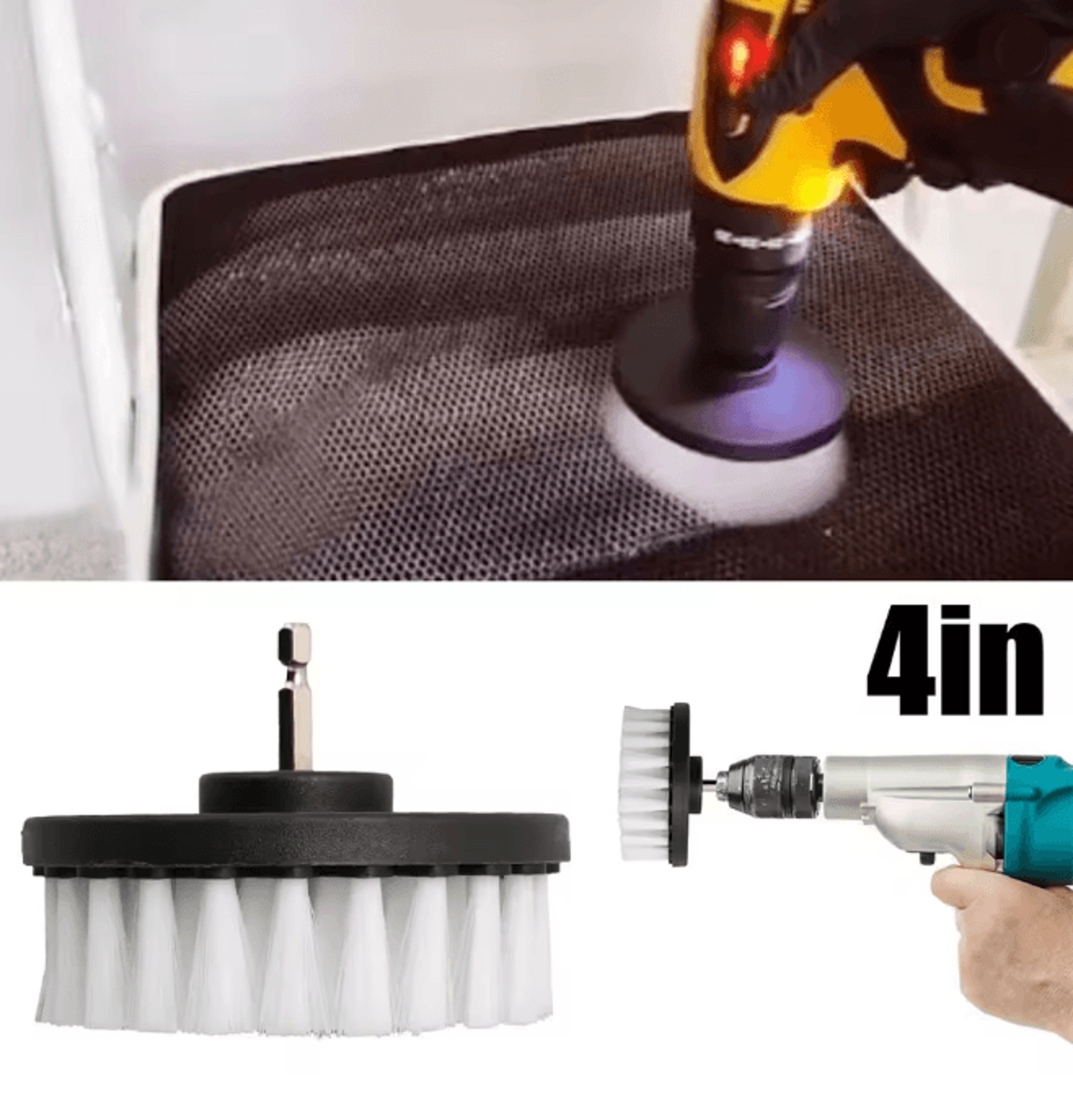 CleanForce 4 Inch Soft Drill Brush Cleaning Kit For Car Bathroom And Kitchen 0