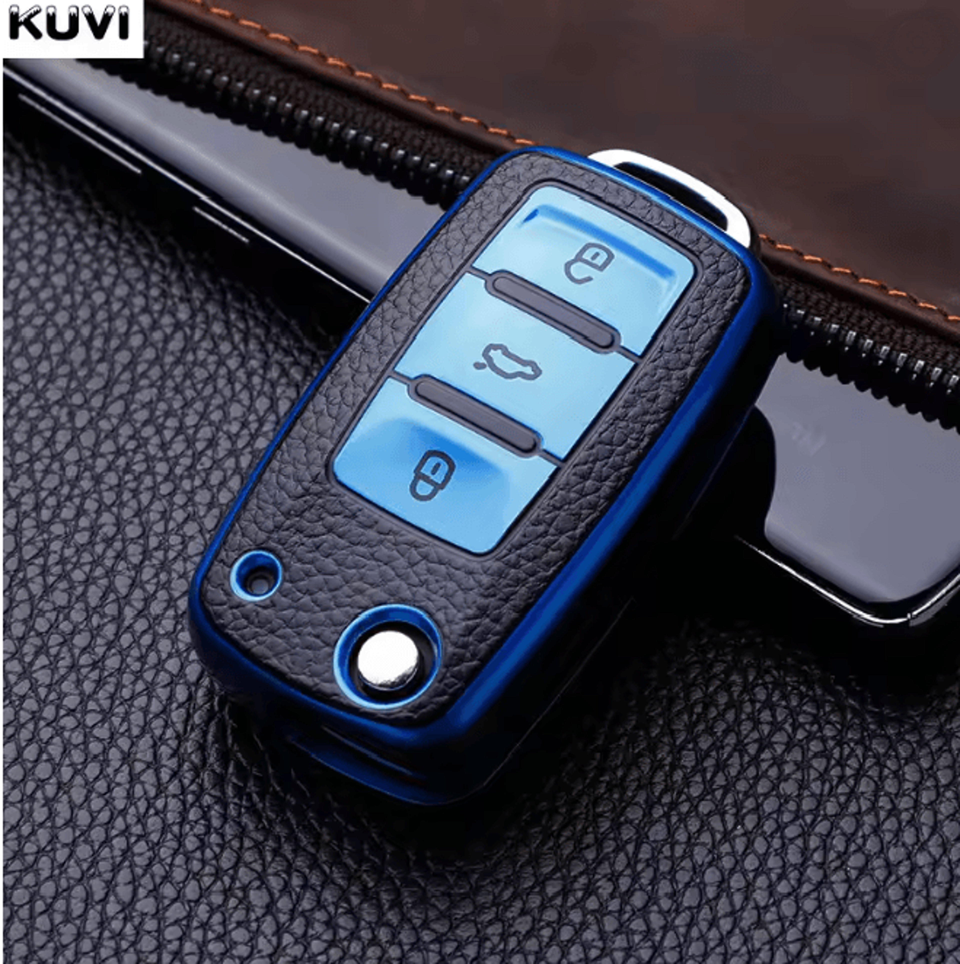LuxGuard Leather TPU Car Key Case Full Cover For Volkswagen Keys 7