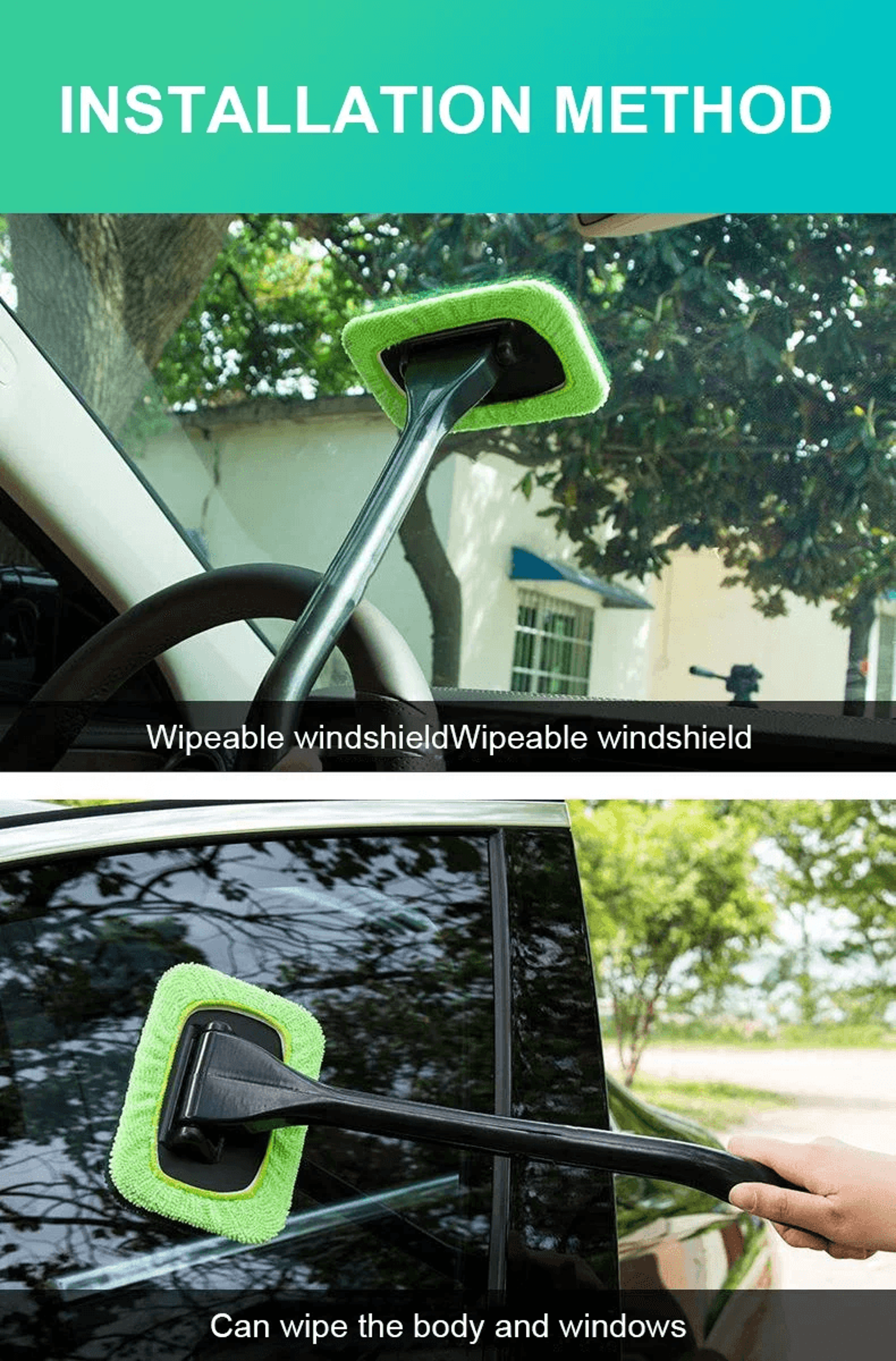 Windshield Cleaning Tool With Microfiber Pad Long Handle Car Window Cleaner 2