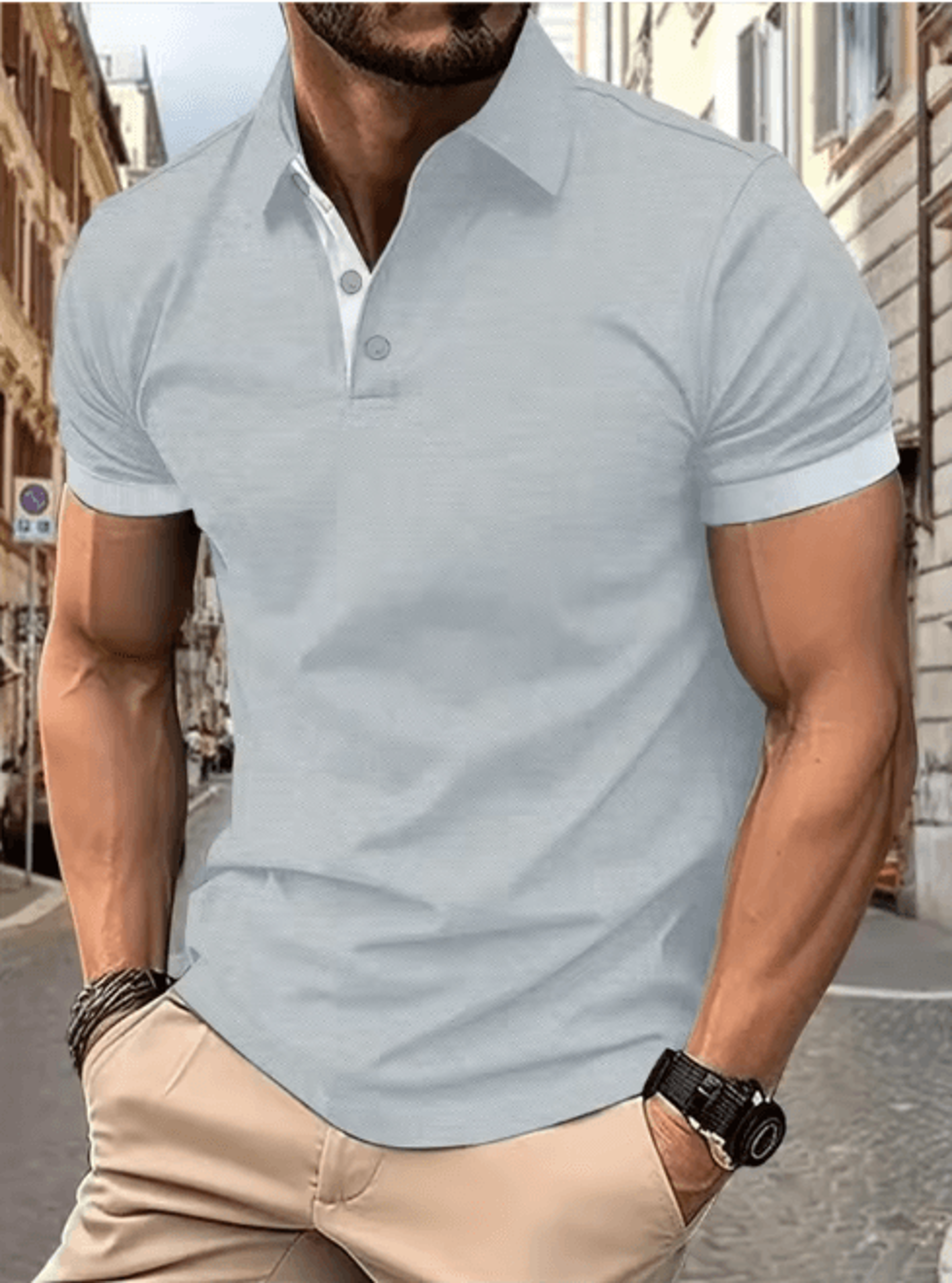 Mens Short Sleeve Color Block Lapel Shirt Casual Fashion Top 13