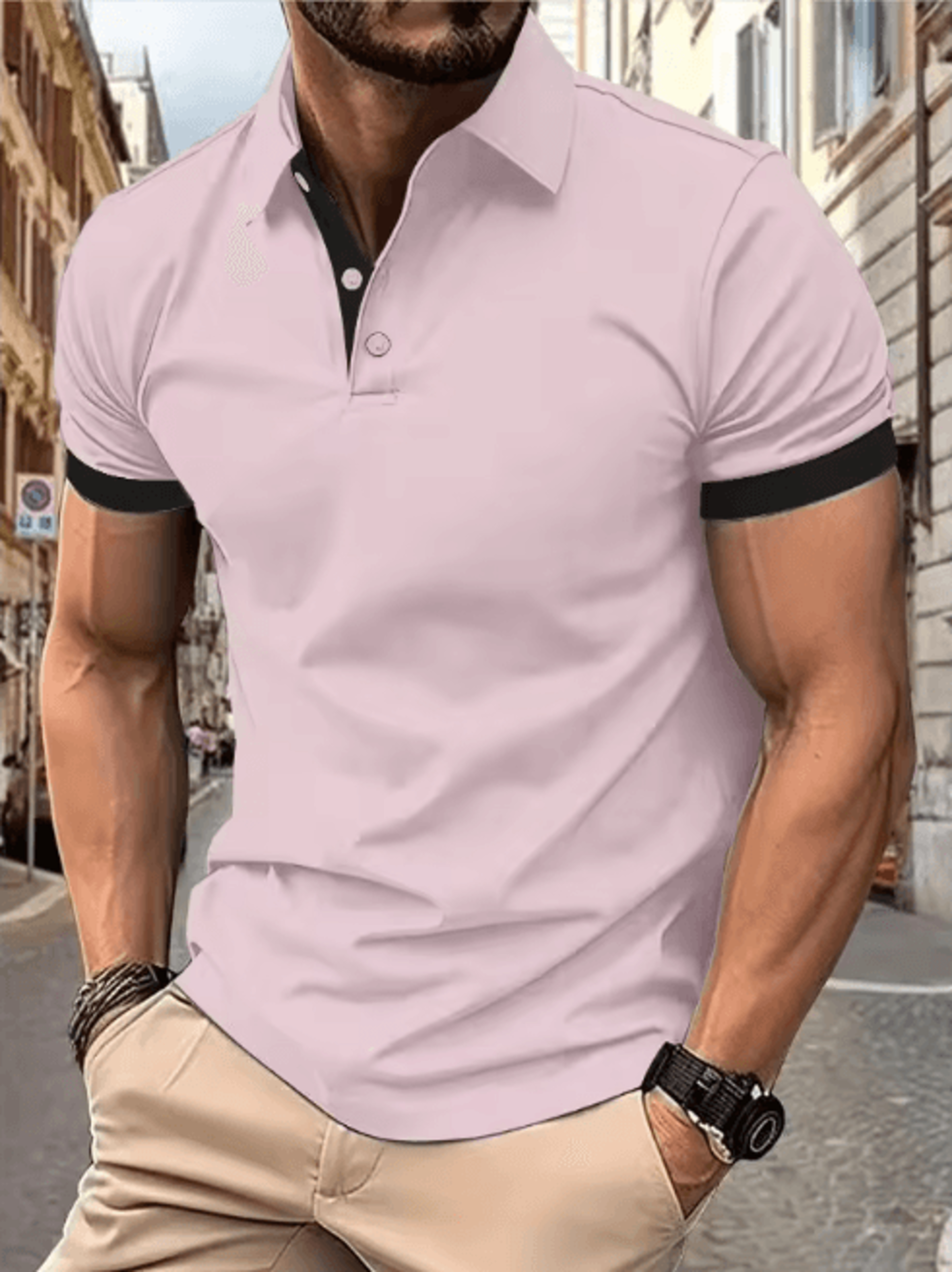 Mens Short Sleeve Color Block Lapel Shirt Casual Fashion Top 18