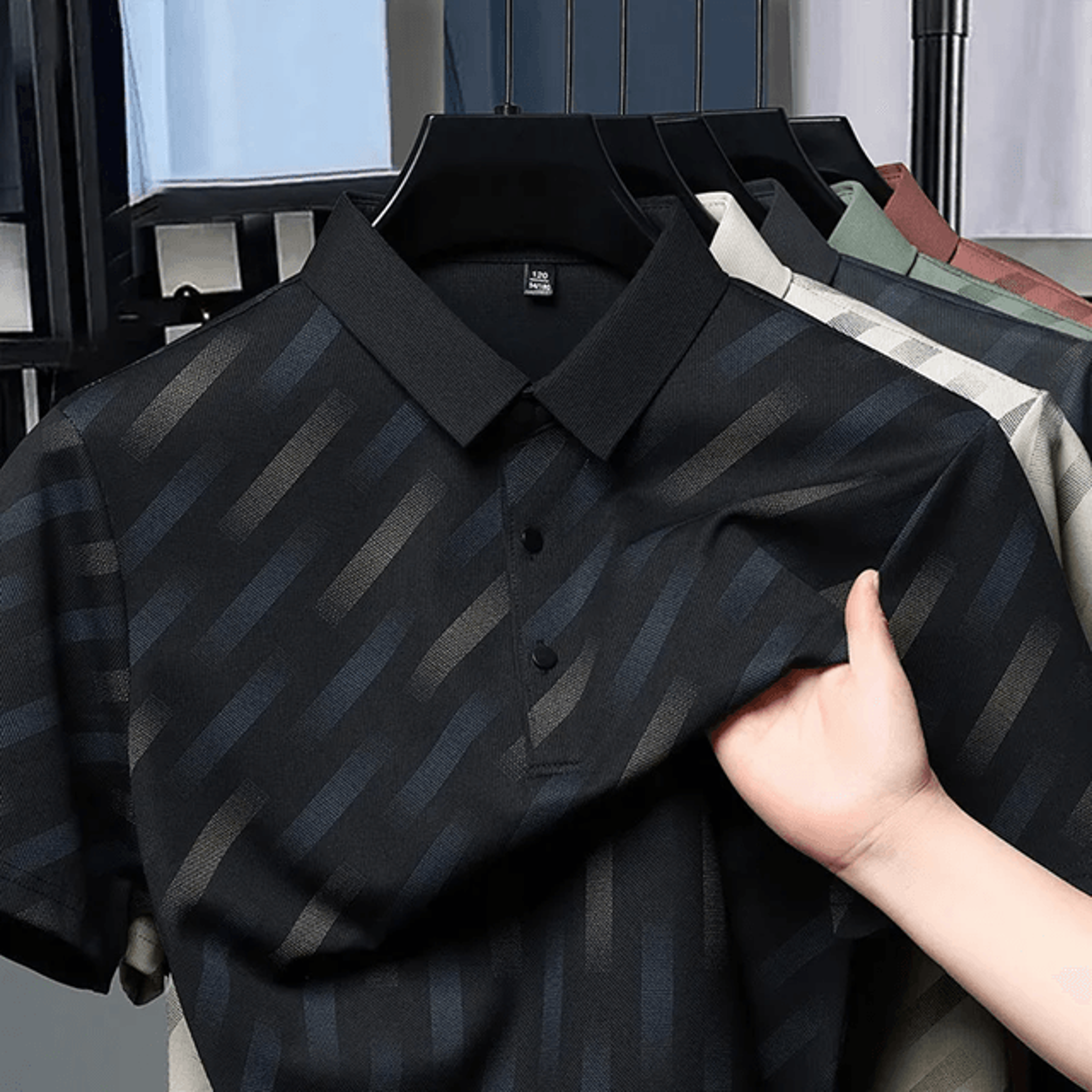 Mens Business Casual Printed Polo Shirt Short Sleeve Breathable Top 3