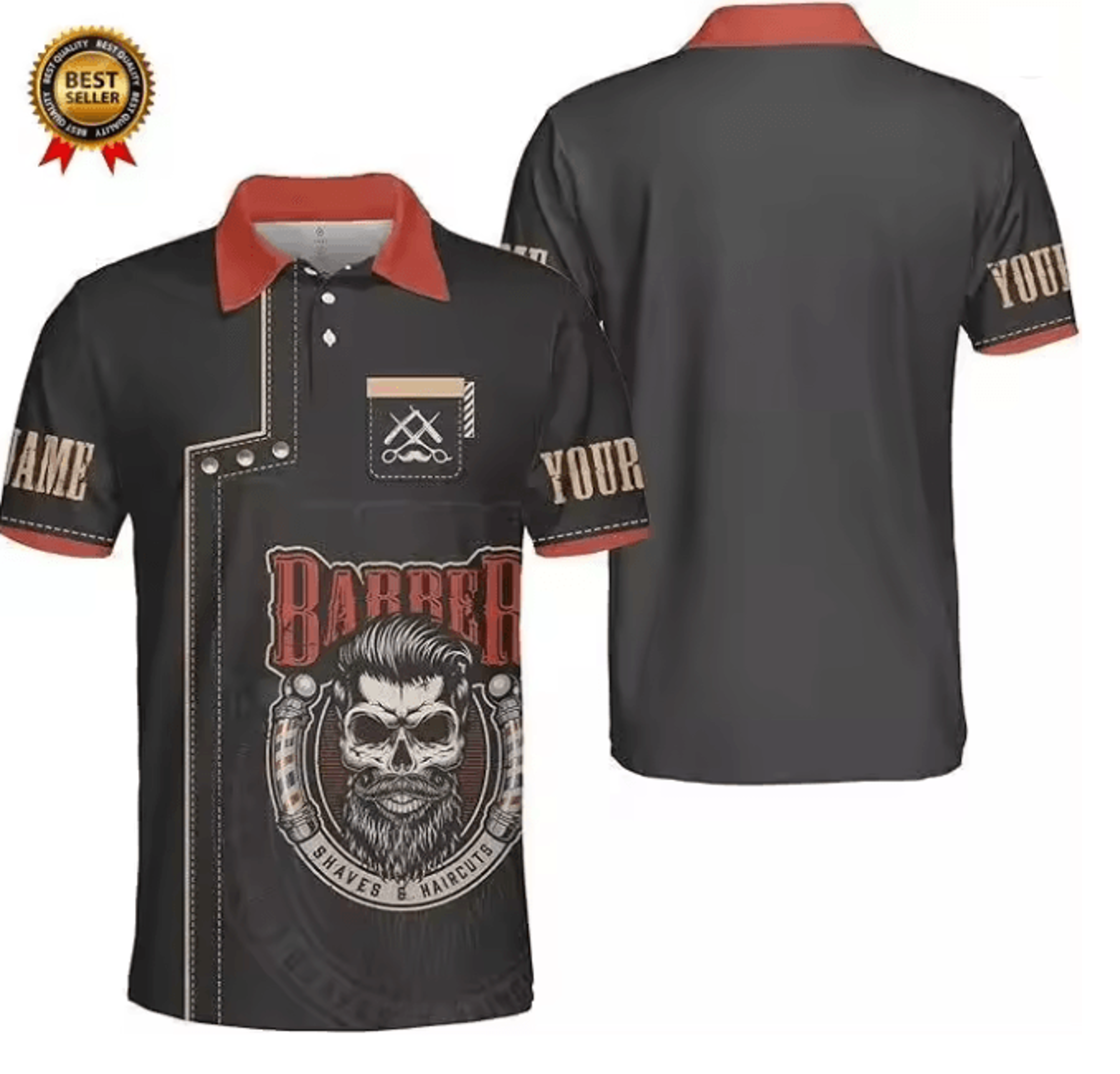 Mens Barber Polo Shirt Short Sleeve Professional Uniform Top 4