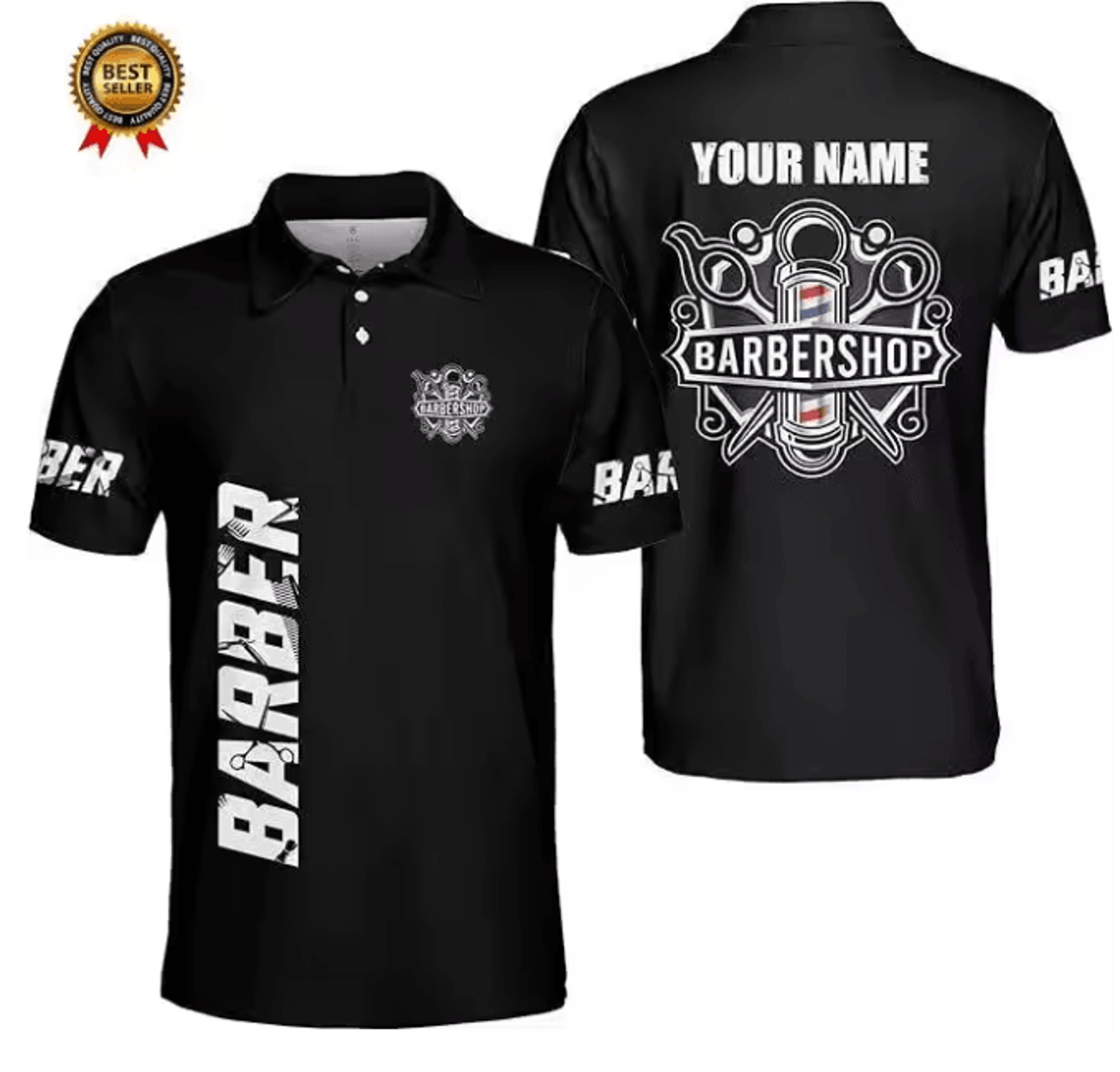 Mens Barber Polo Shirt Short Sleeve Professional Uniform Top 0