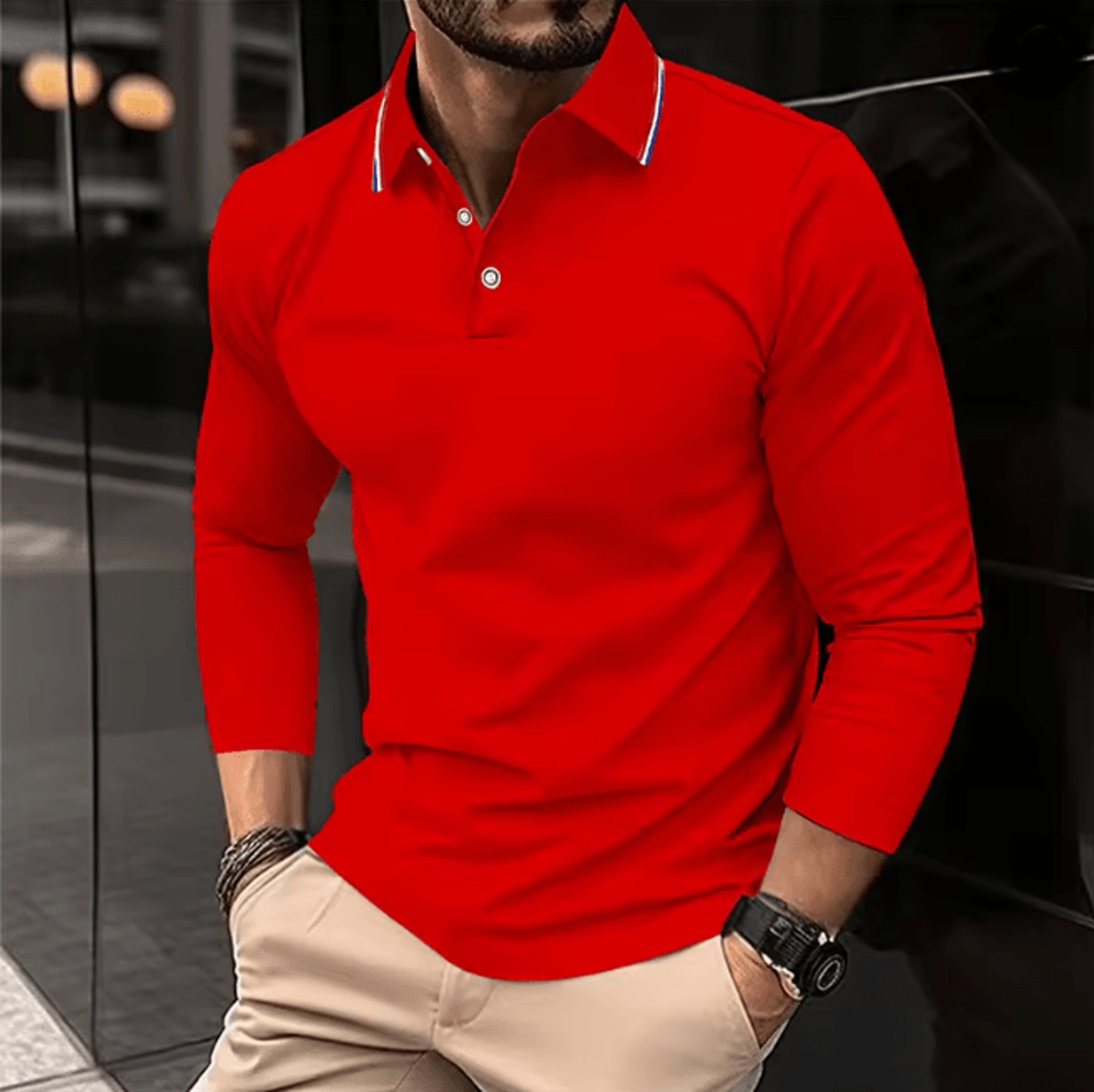 Mens Summer Long Sleeve Lapel Polo Shirt Breathable Casual Top 9
