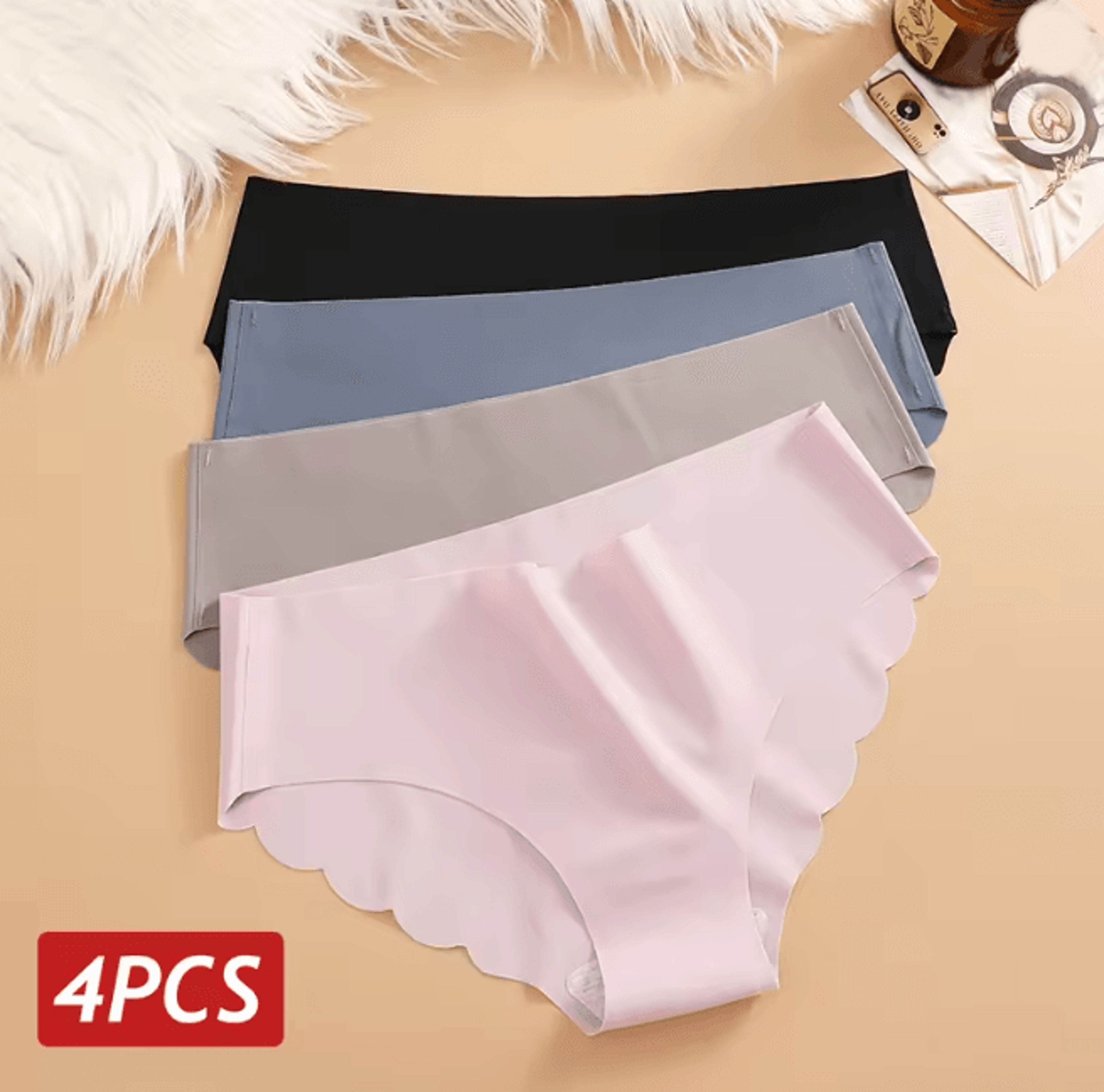 Ice Silk Seamless Womens Briefs Ultra Thin No Show Underwear Set 8