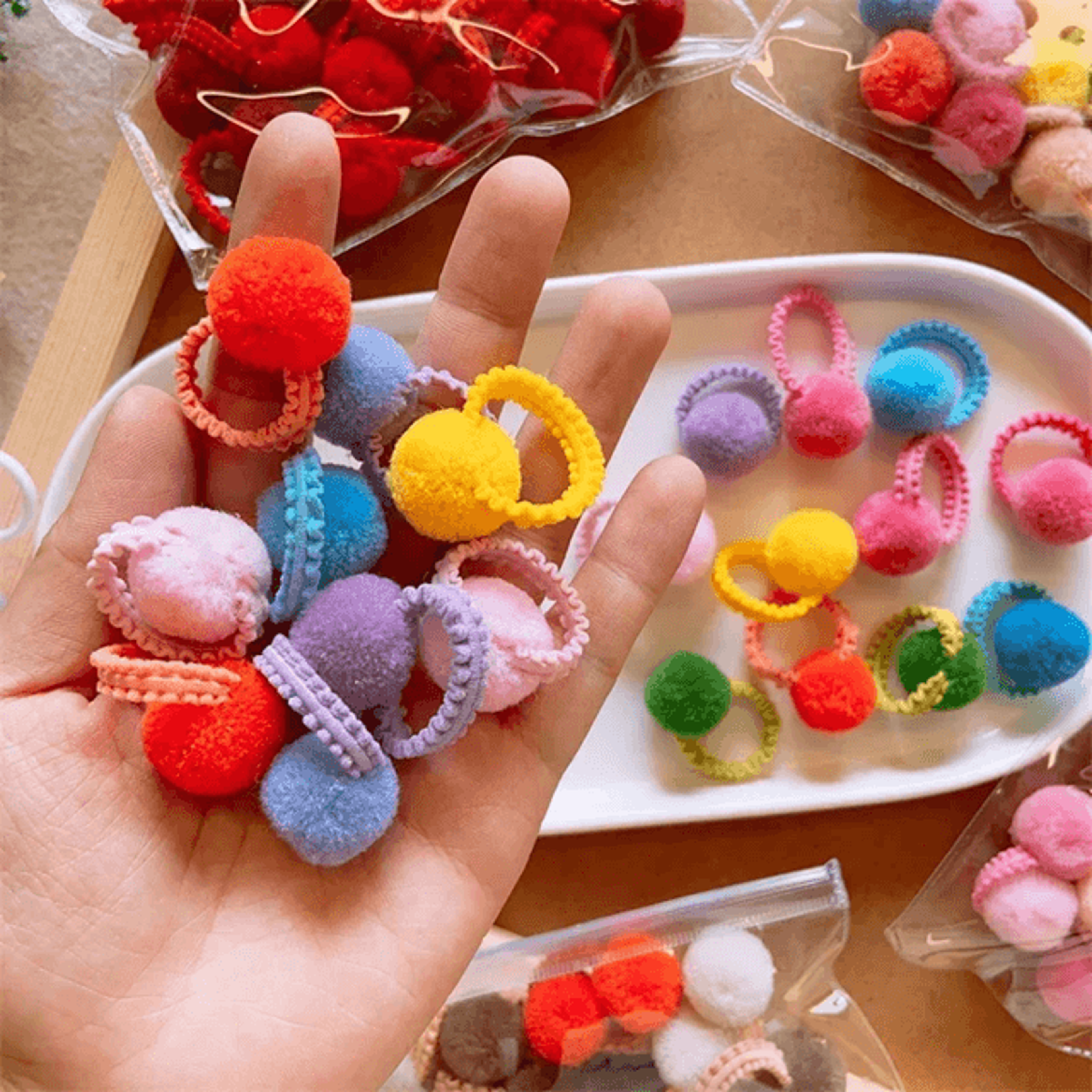 Colorful Fluffy Hair Elastics For Kids Soft Ponytail Bands Set 1