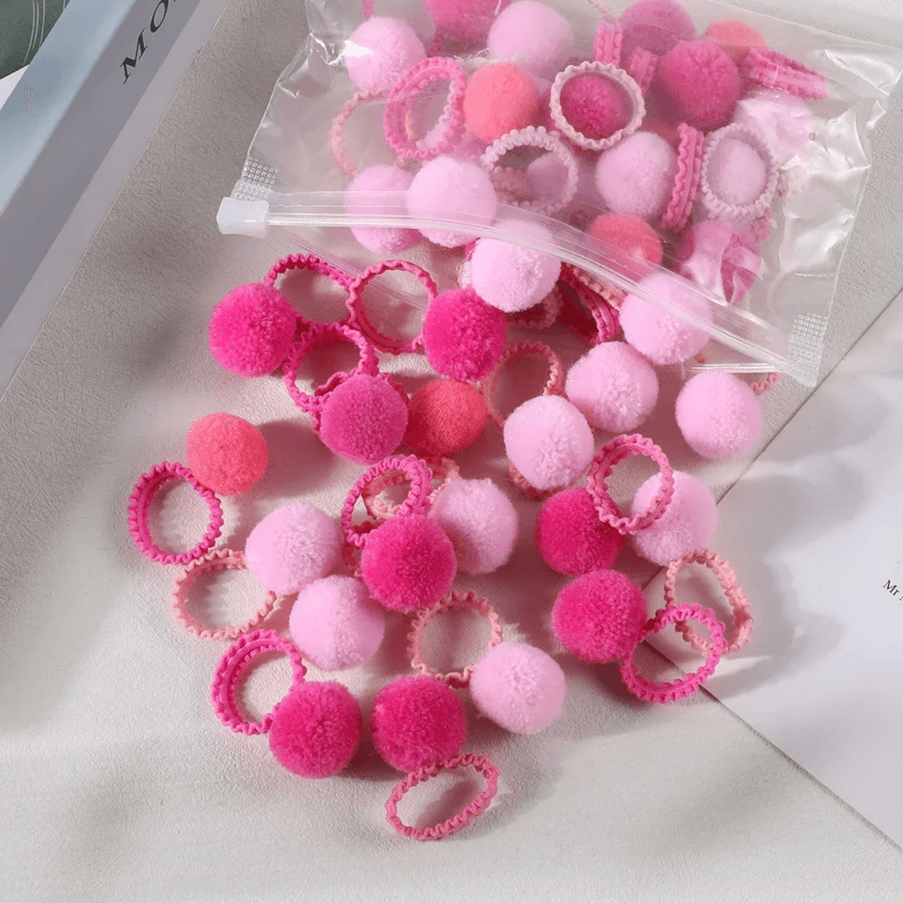 Colorful Fluffy Hair Elastics For Kids Soft Ponytail Bands Set 2