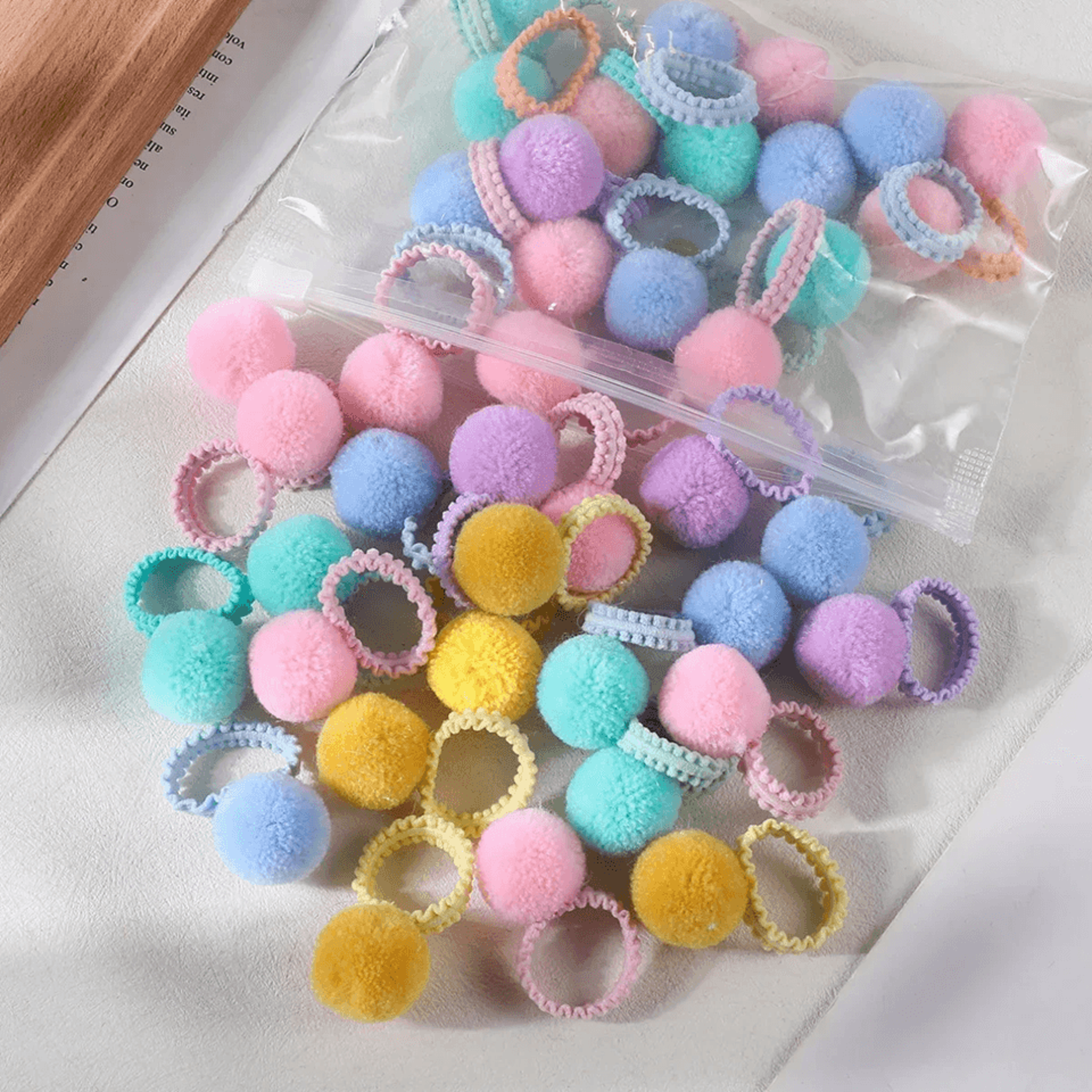 Colorful Fluffy Hair Elastics For Kids Soft Ponytail Bands Set 4