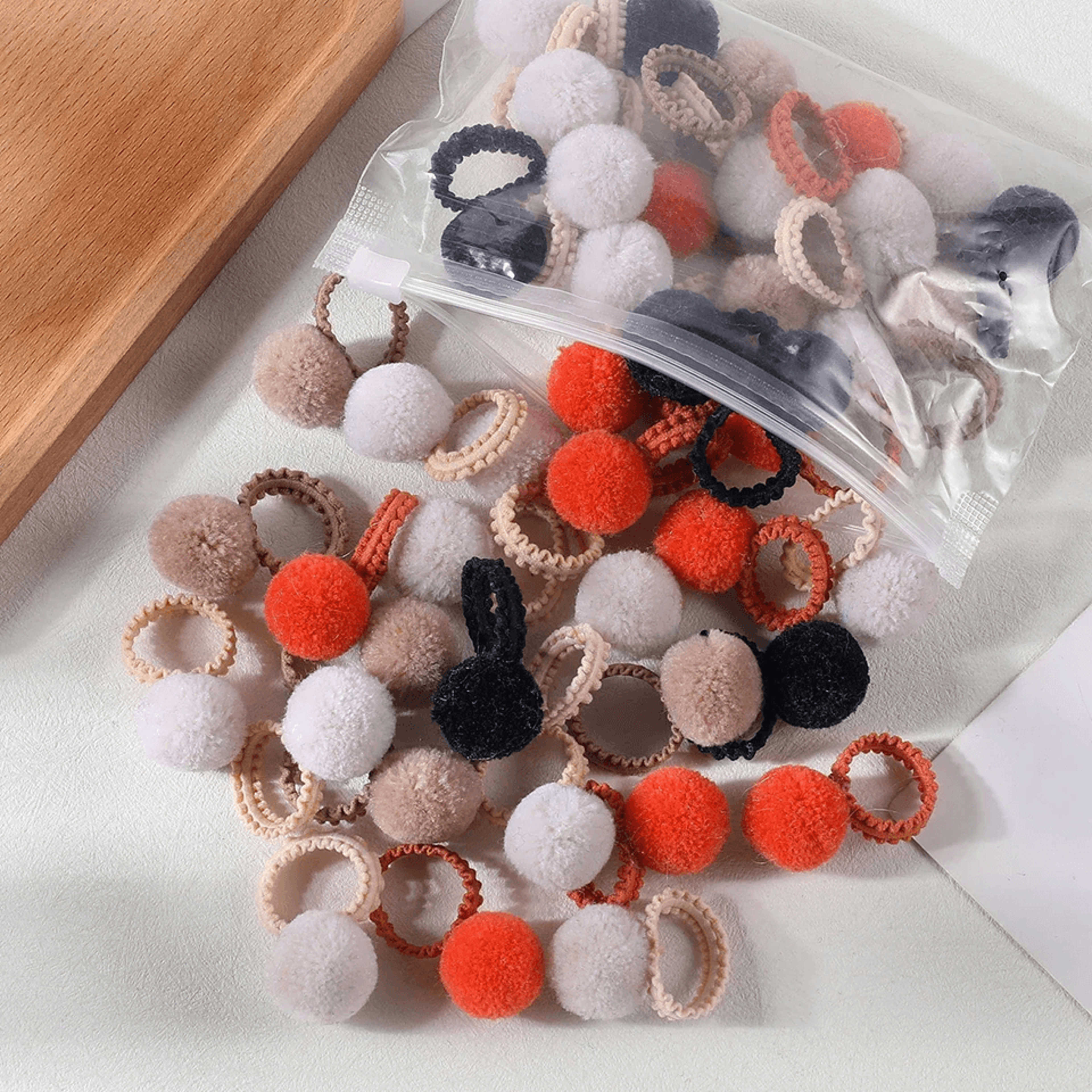 Colorful Fluffy Hair Elastics For Kids Soft Ponytail Bands Set 5