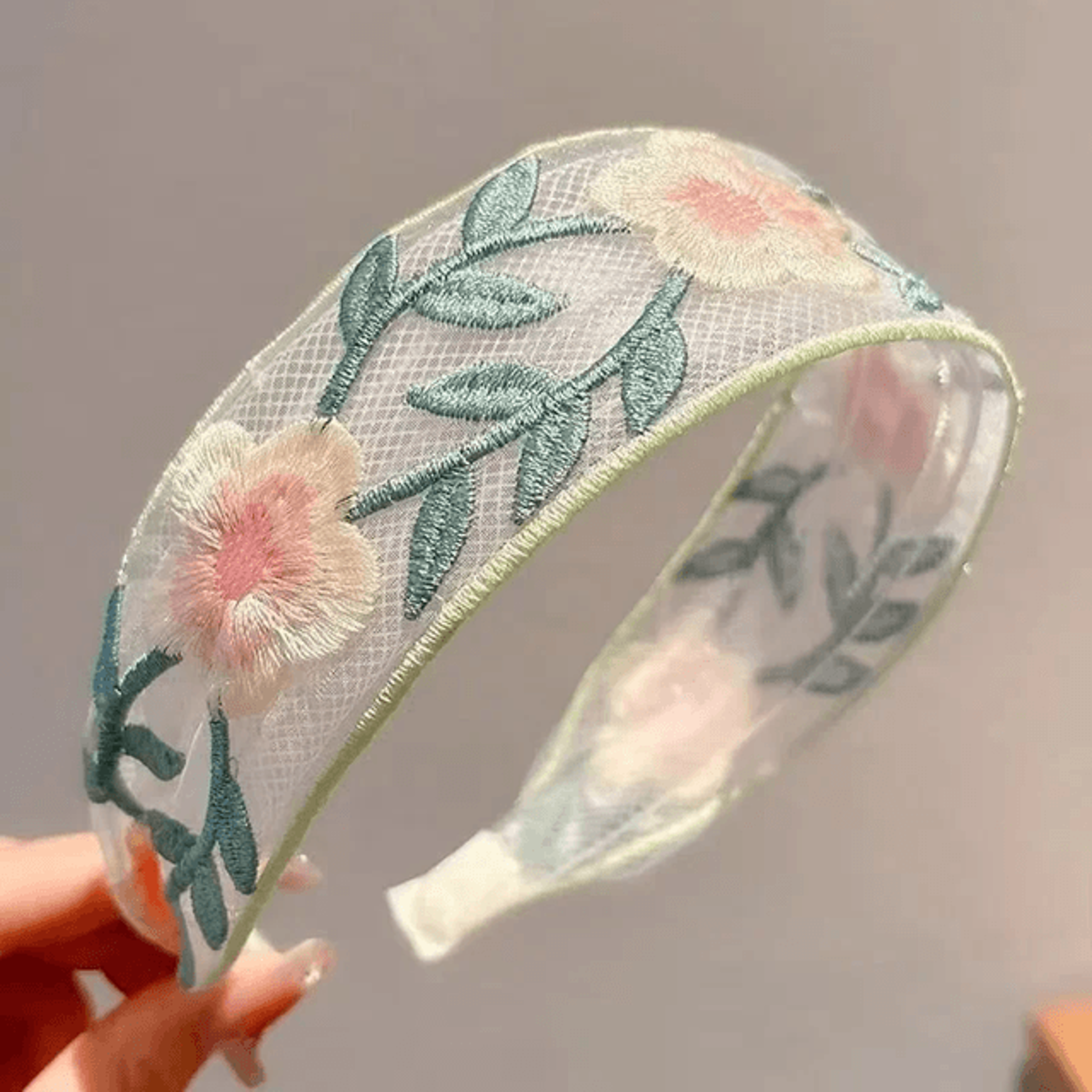 Elegant Chiffon Floral Headband Embroidered Hair Scarf For Women 0