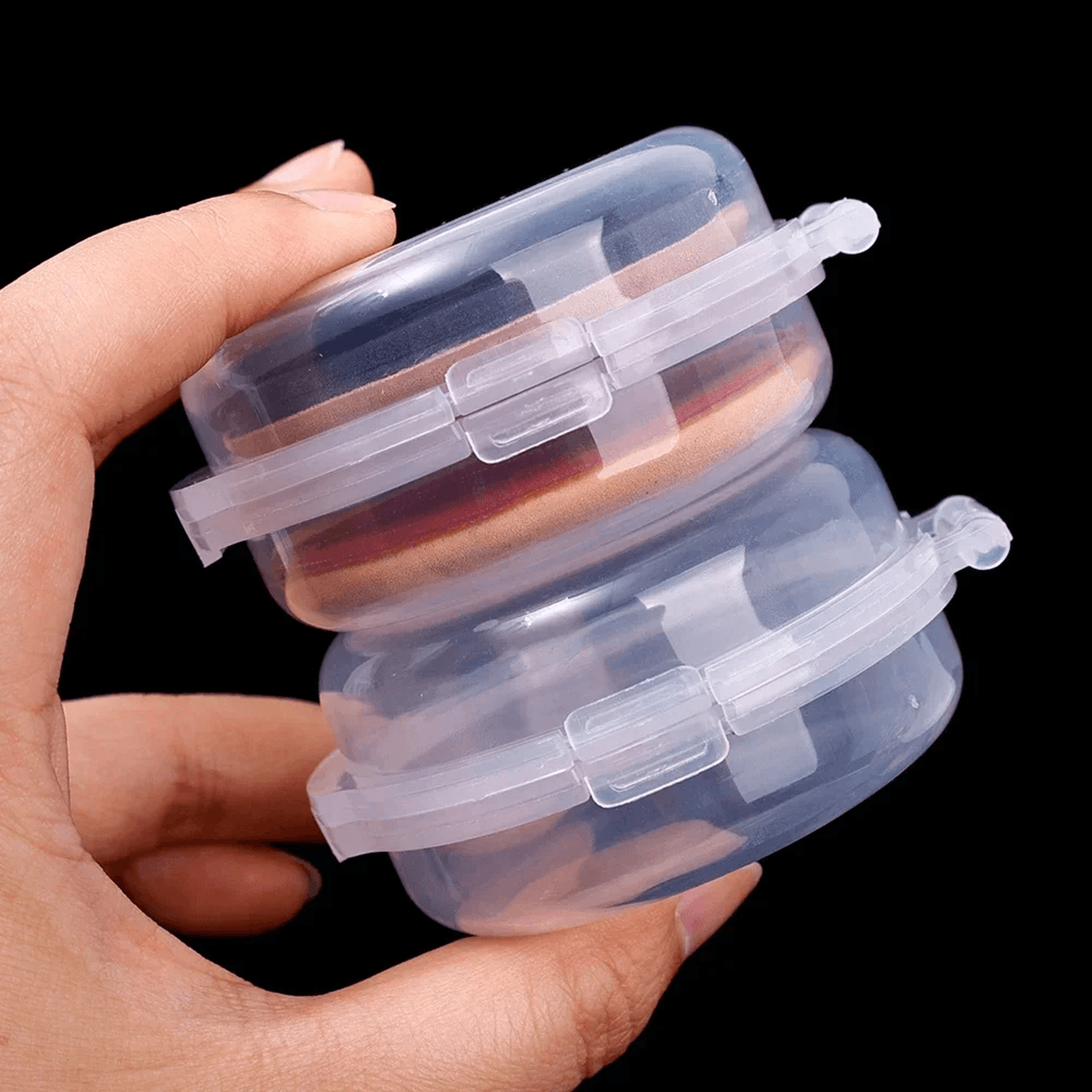 5PCS Double Layer Makeup Puff Storage Box Dust Proof Compact Case 1