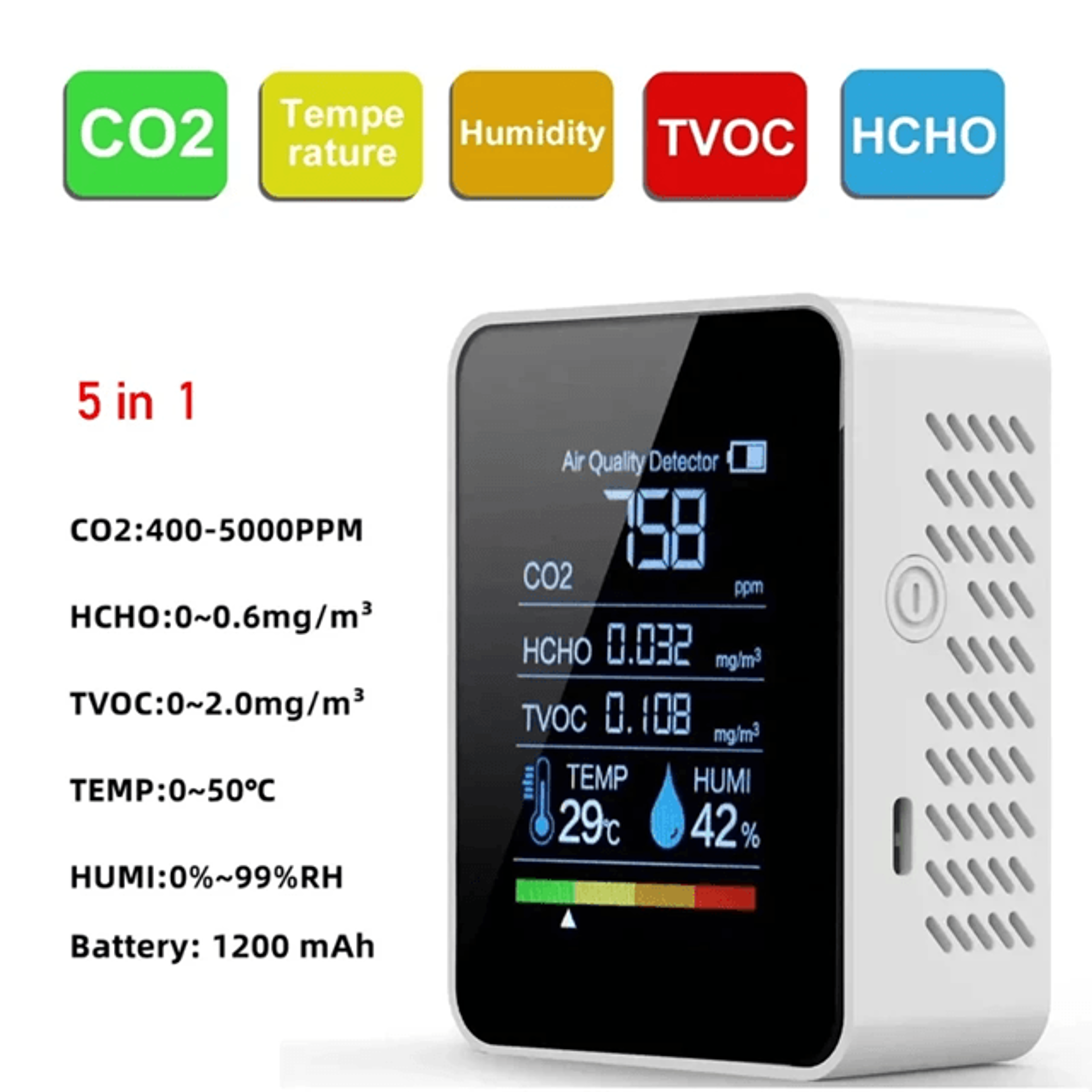 Smart CO2 Air Quality Monitor Temperature And Humidity Detector 3