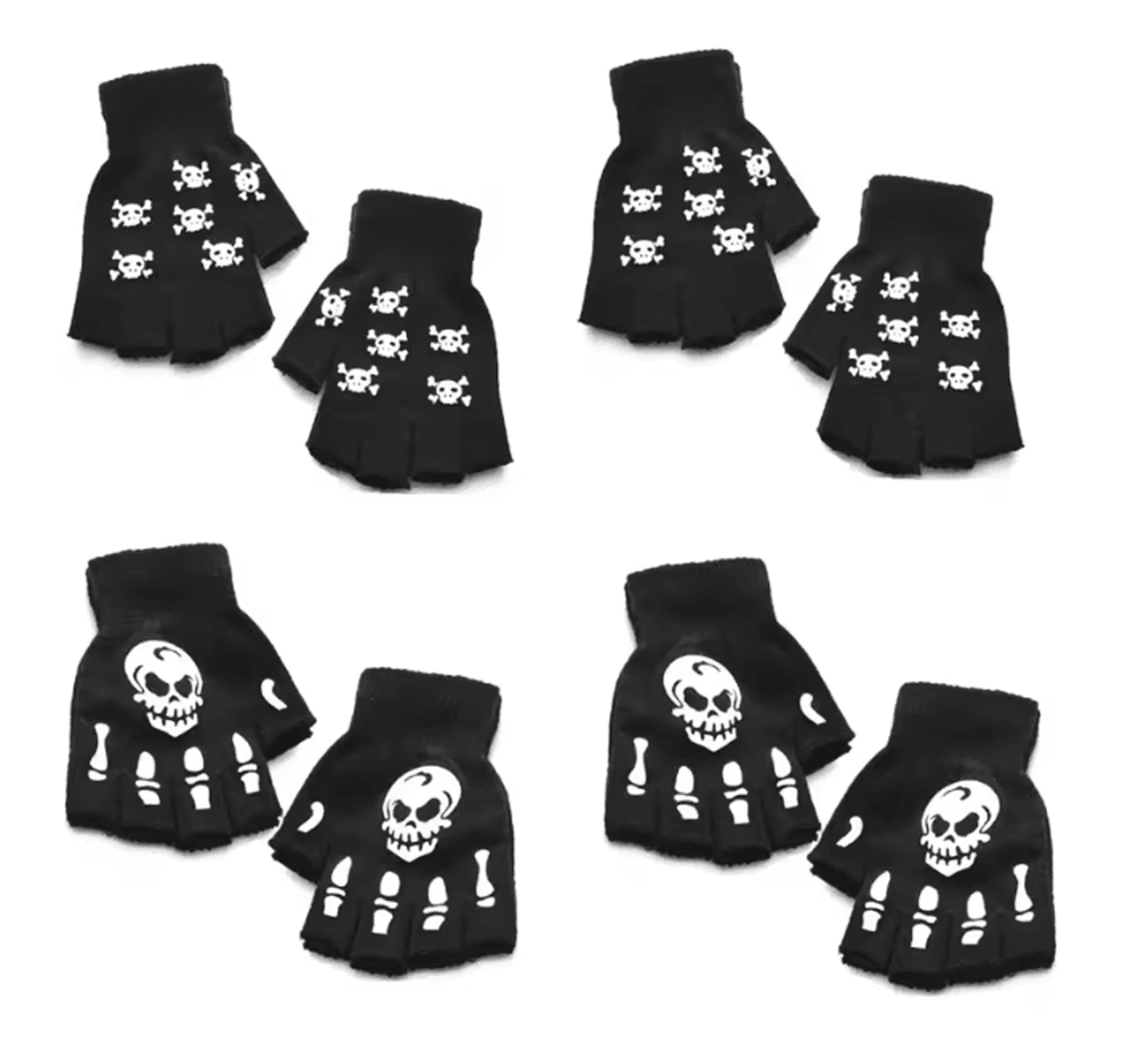 GlowSkull Halloween Skeleton Half Finger Gloves 12
