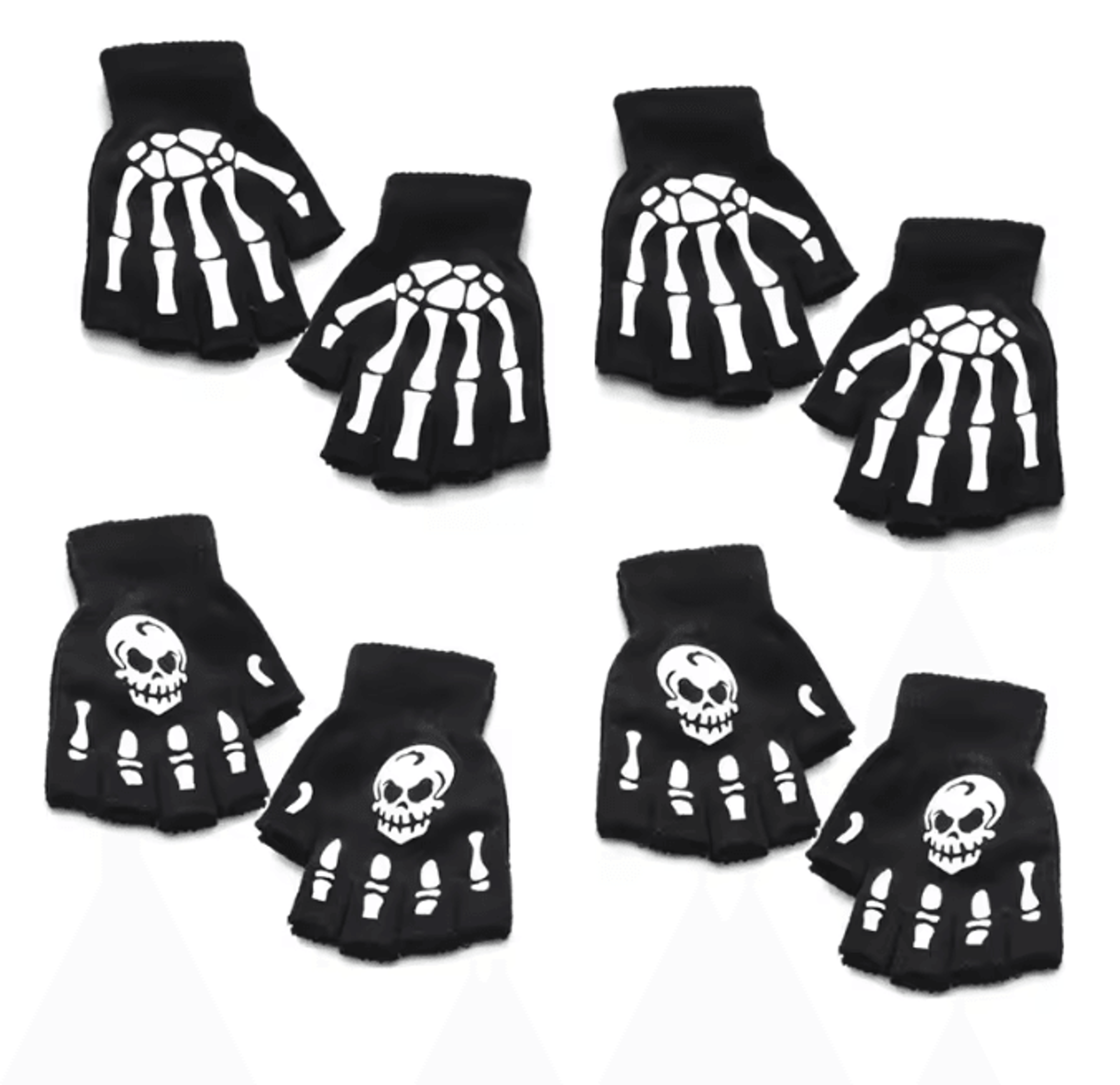 GlowSkull Halloween Skeleton Half Finger Gloves 14