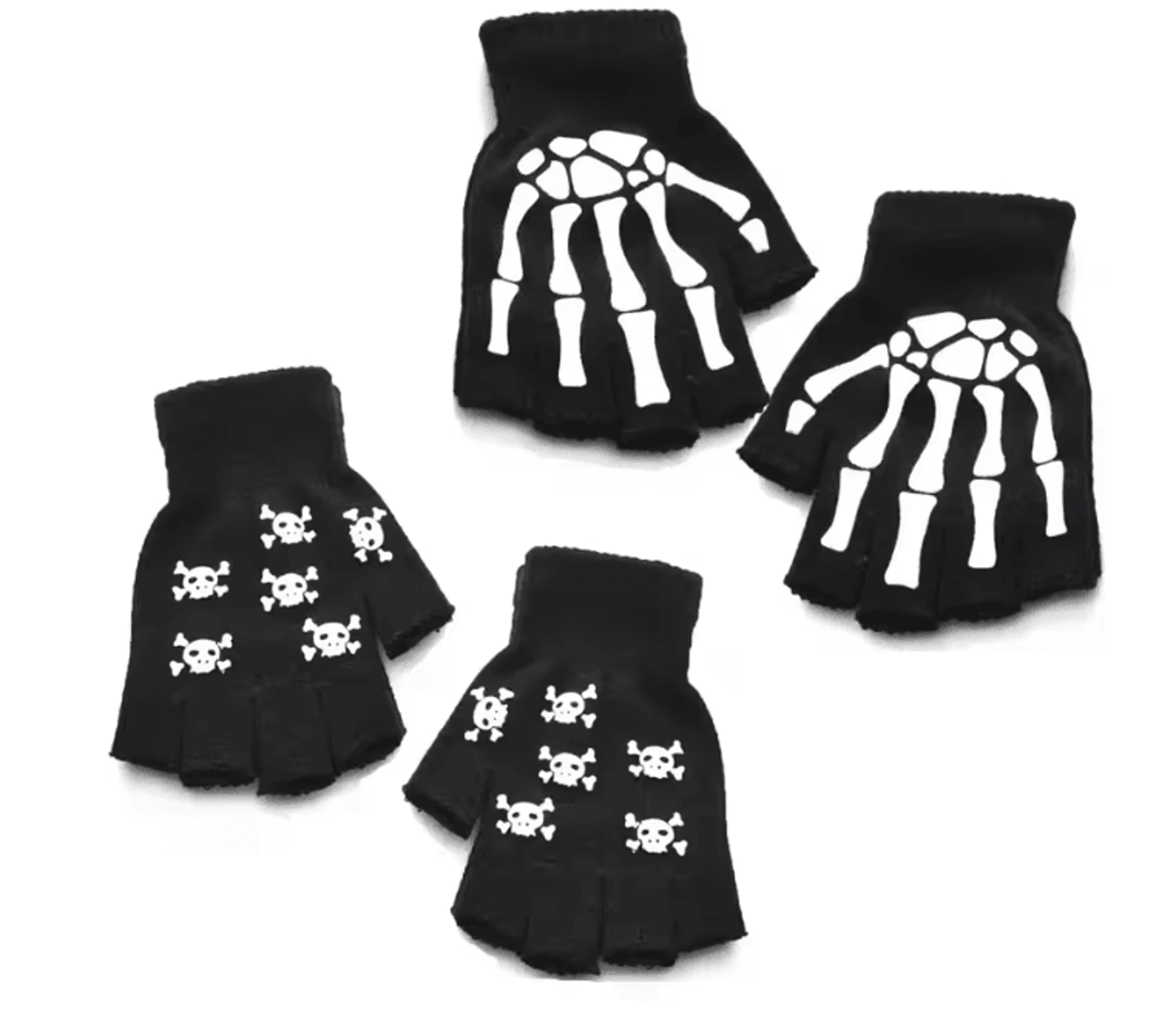 GlowSkull Halloween Skeleton Half Finger Gloves 7