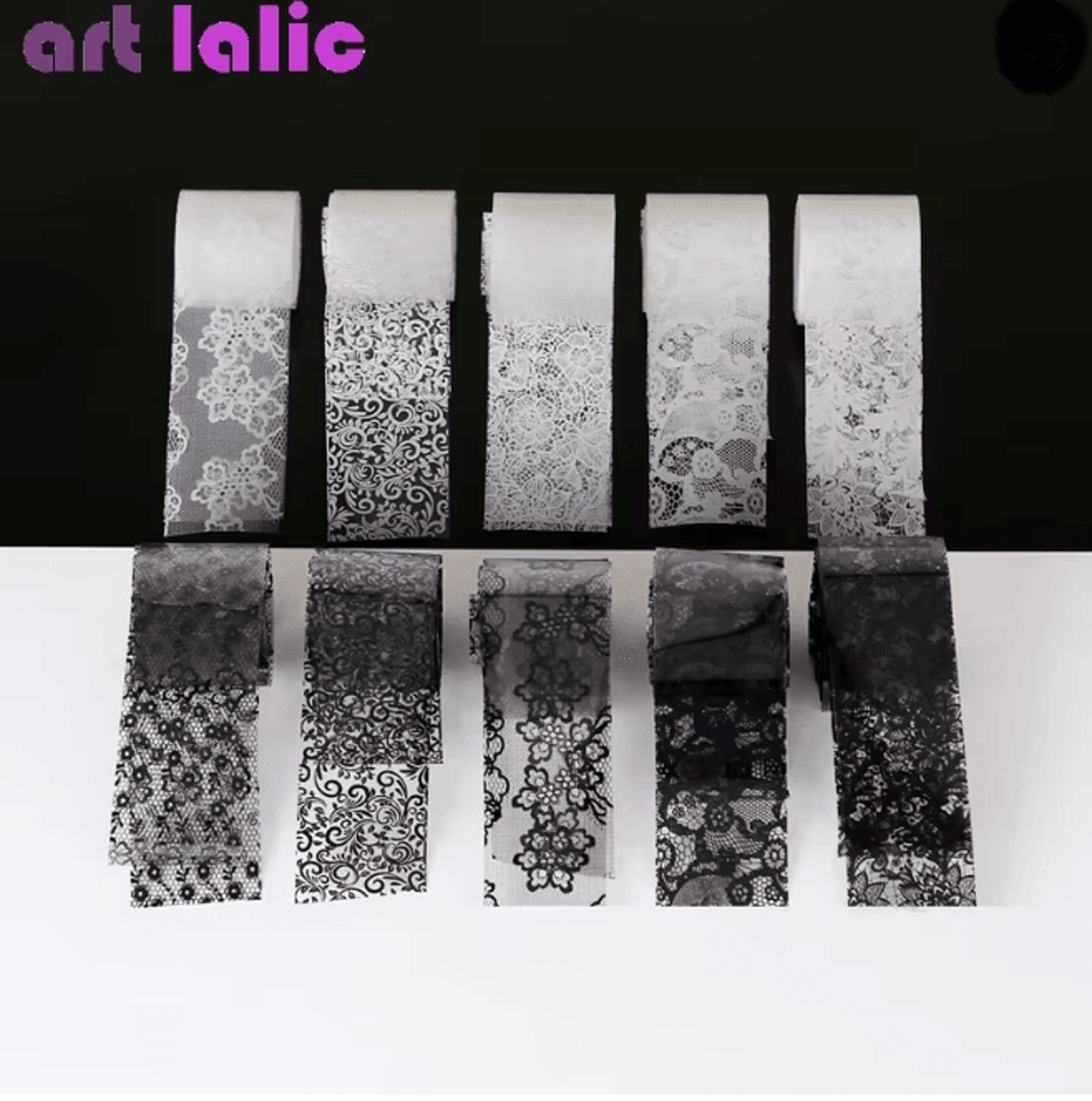 Lace Nail Art Transfer Foil Set 10 Rolls Elegant Floral Wrap Designs 4