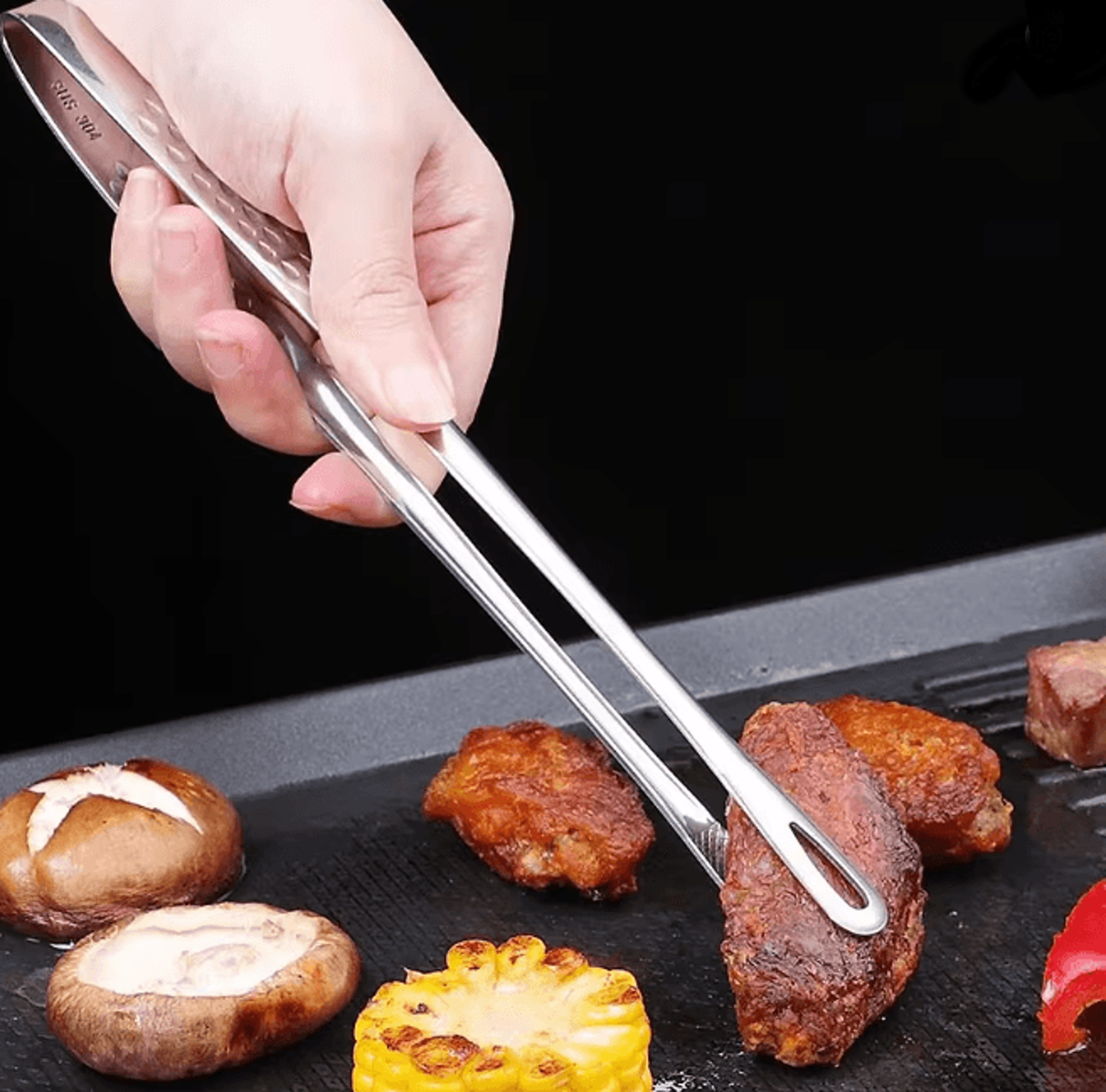 Long Stainless Steel Kitchen Tongs Heat Resistant Non Slip Cooking Tool 0