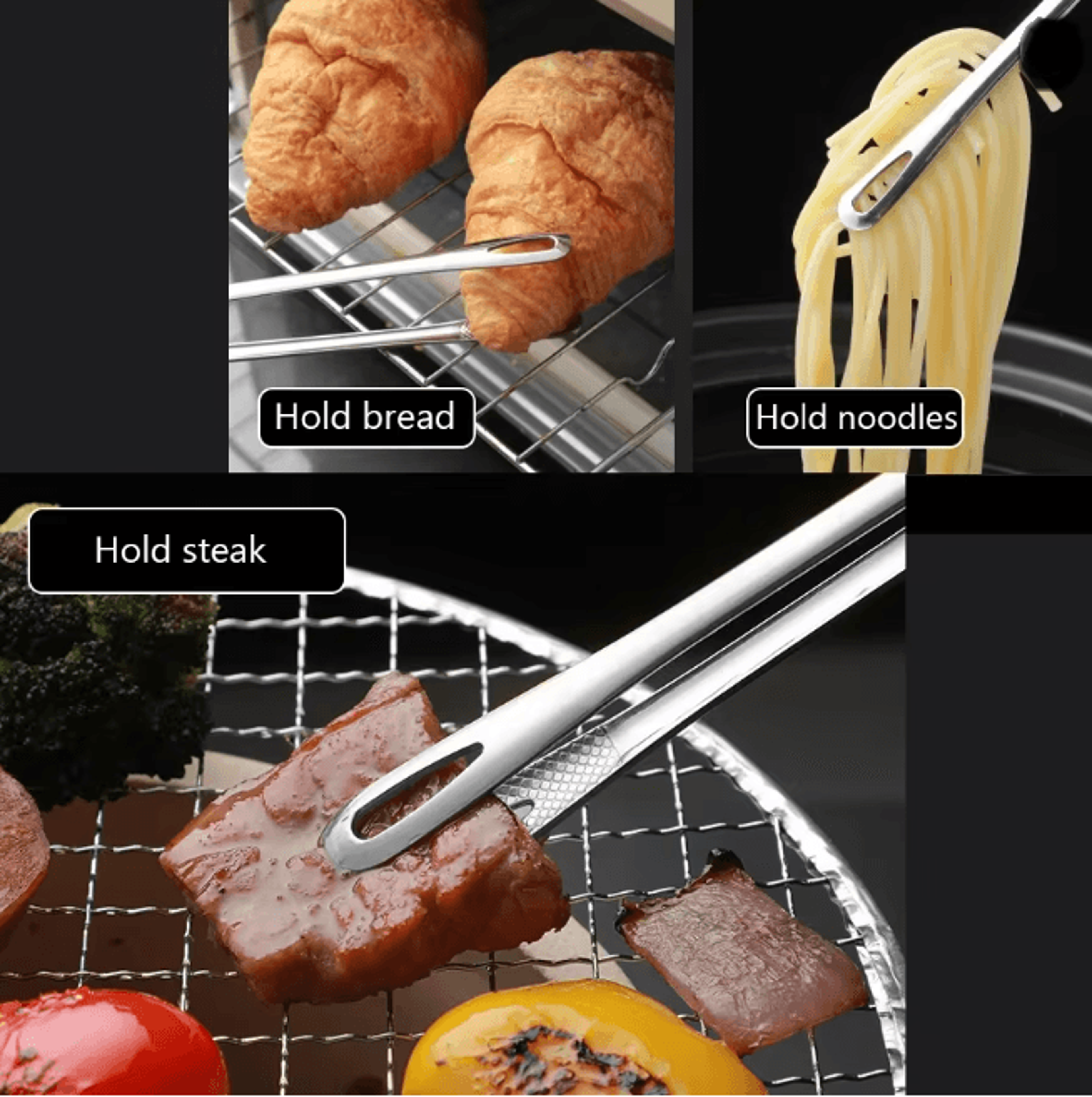 Long Stainless Steel Kitchen Tongs Heat Resistant Non Slip Cooking Tool 3