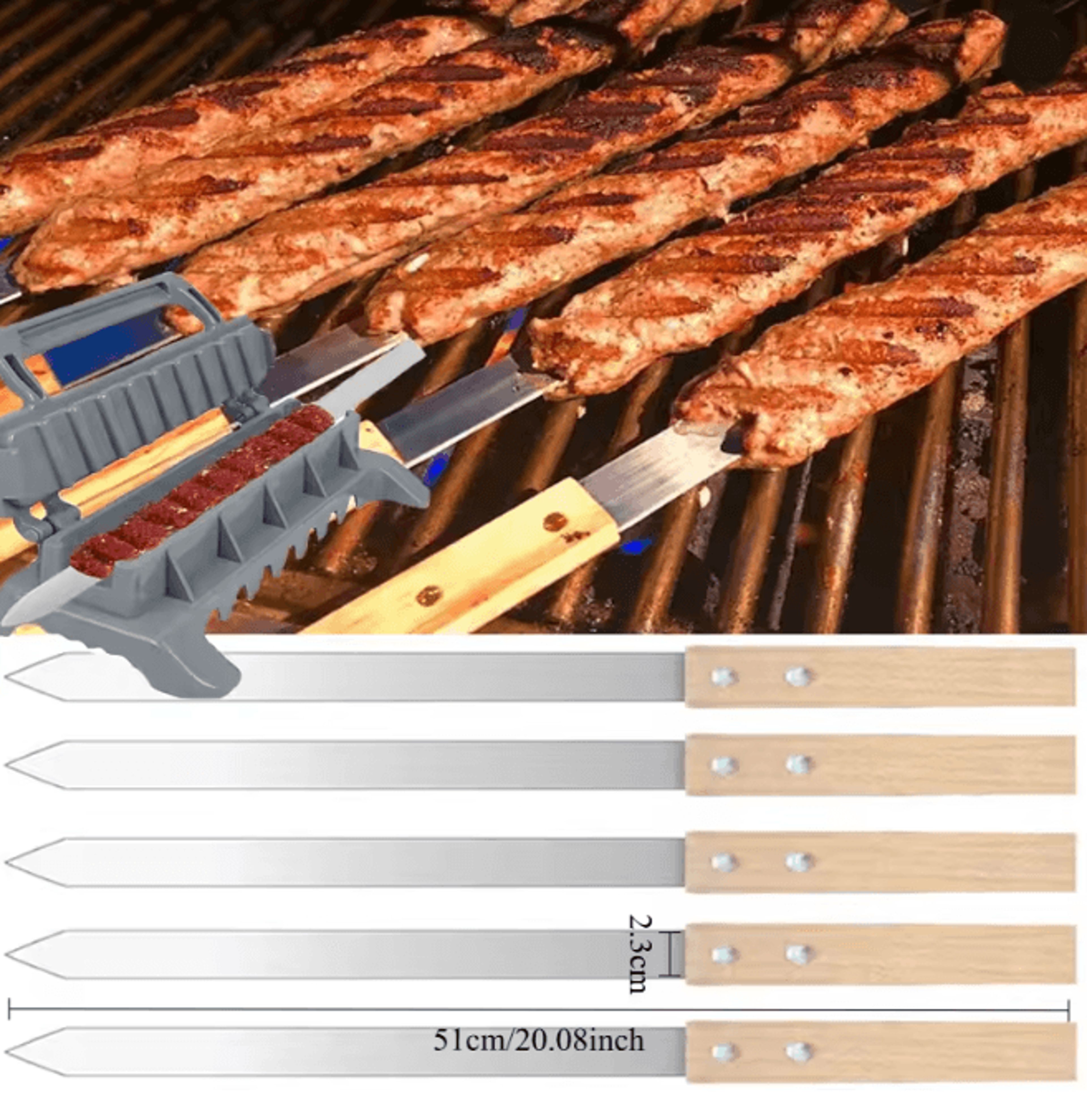 Wide Flat Stainless Steel BBQ Skewers For Kebab And Grilling 0