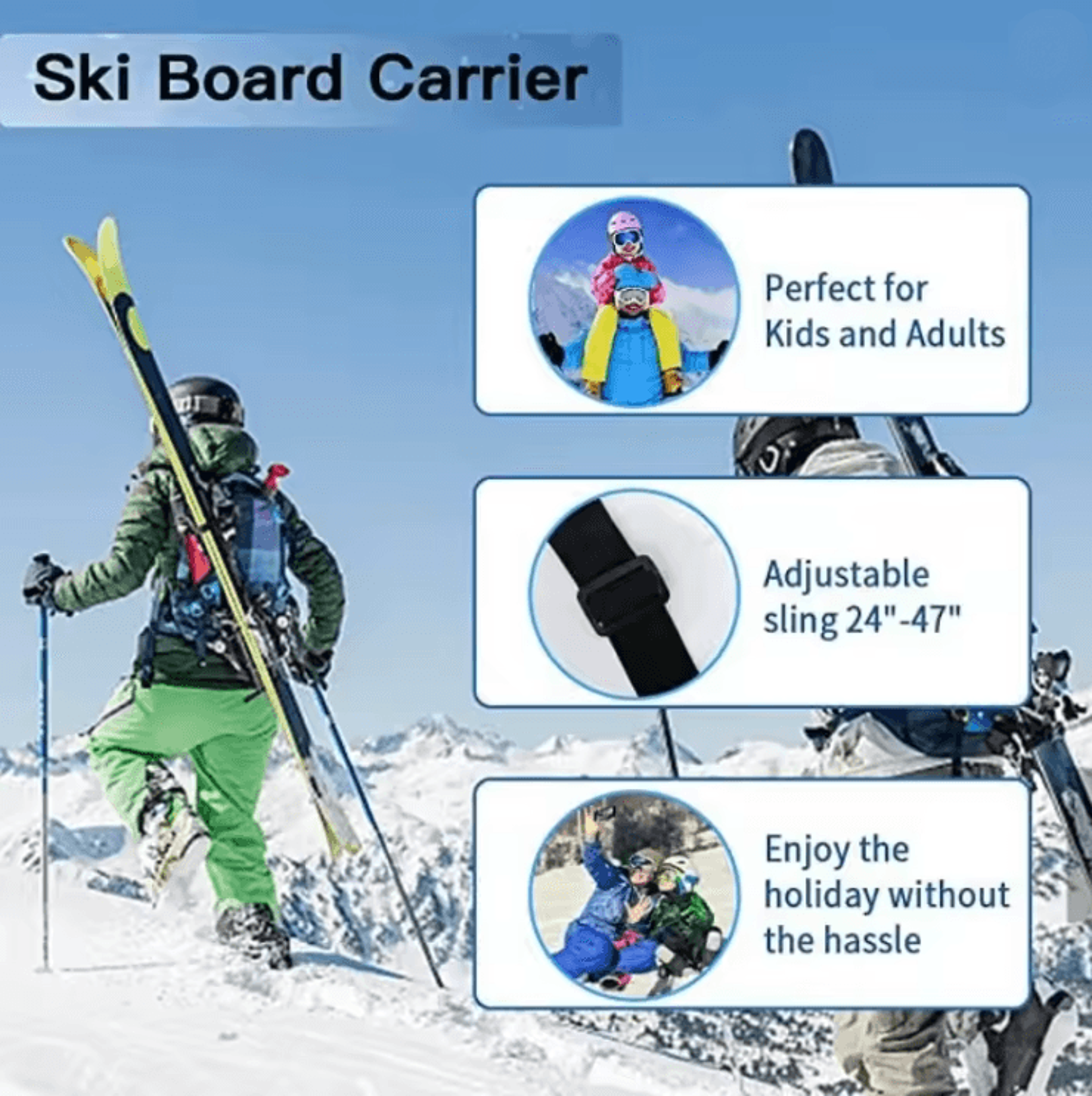 Adjustable Ski Shoulder Carry Strap For Skis Snowboard And Boots 3