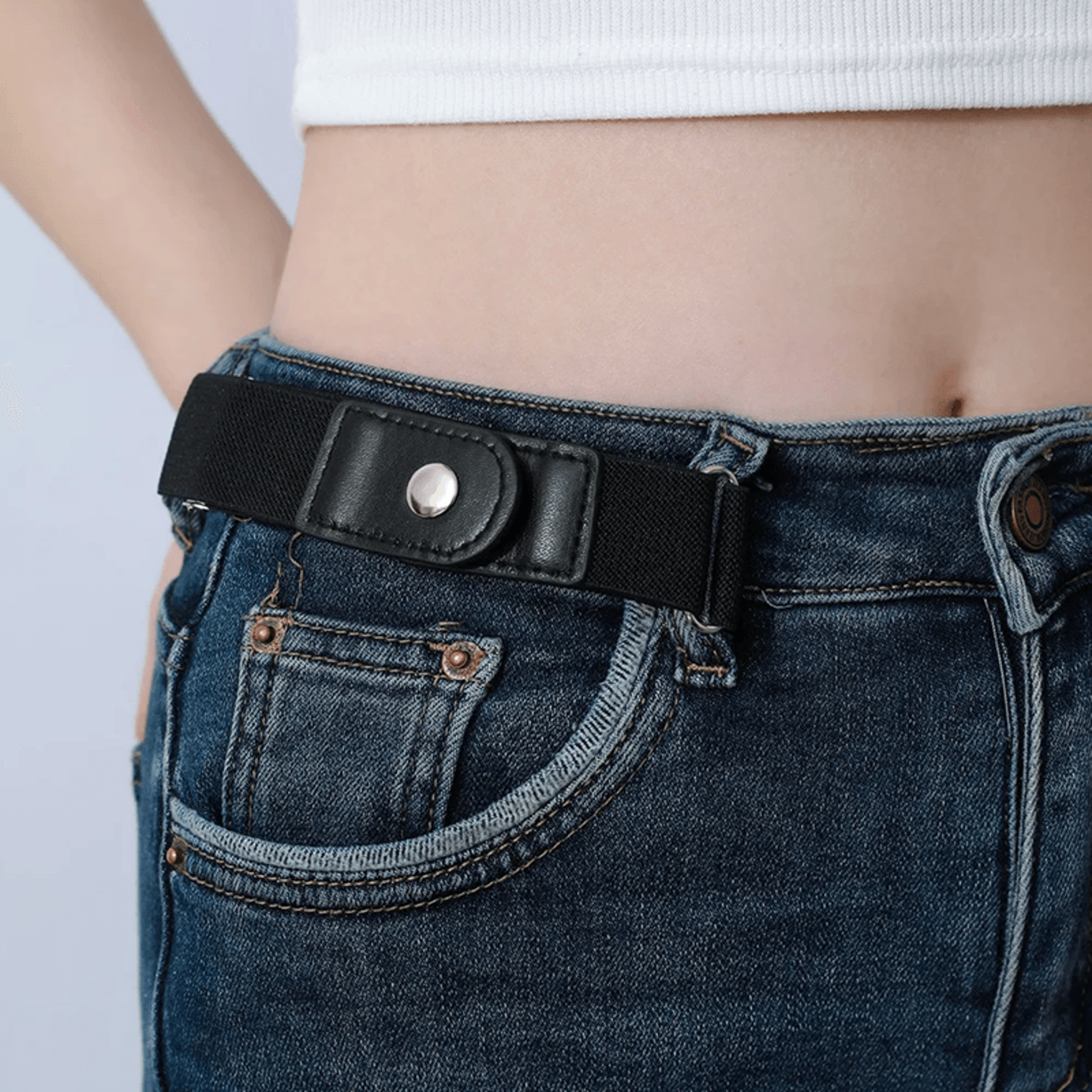 Unisex No Buckle Elastic Stretch Belt Set Adjustable Invisible Fit 1