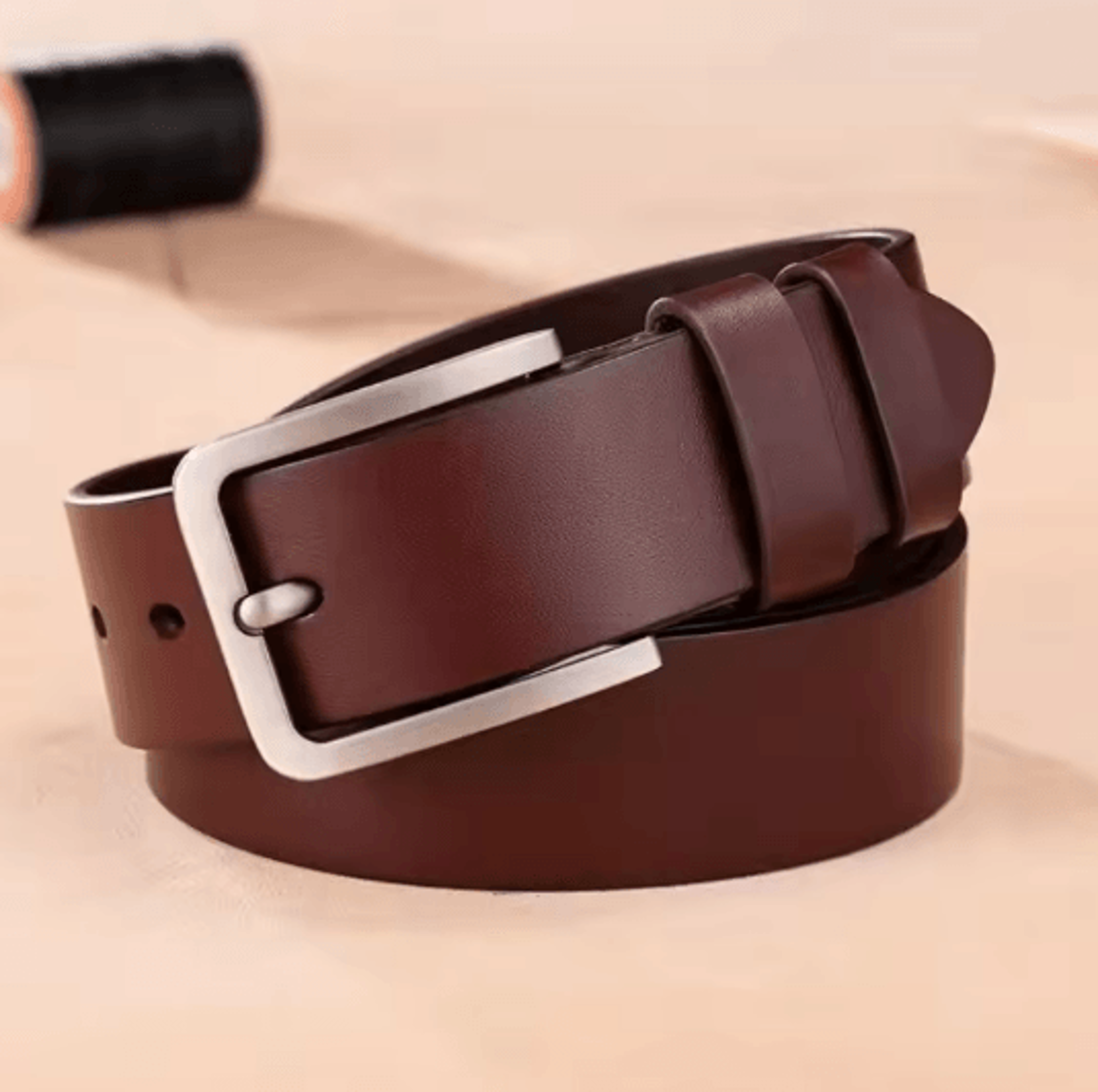Mens Vintage Leather Belt Casual Black Pin Buckle Wide Belt 4