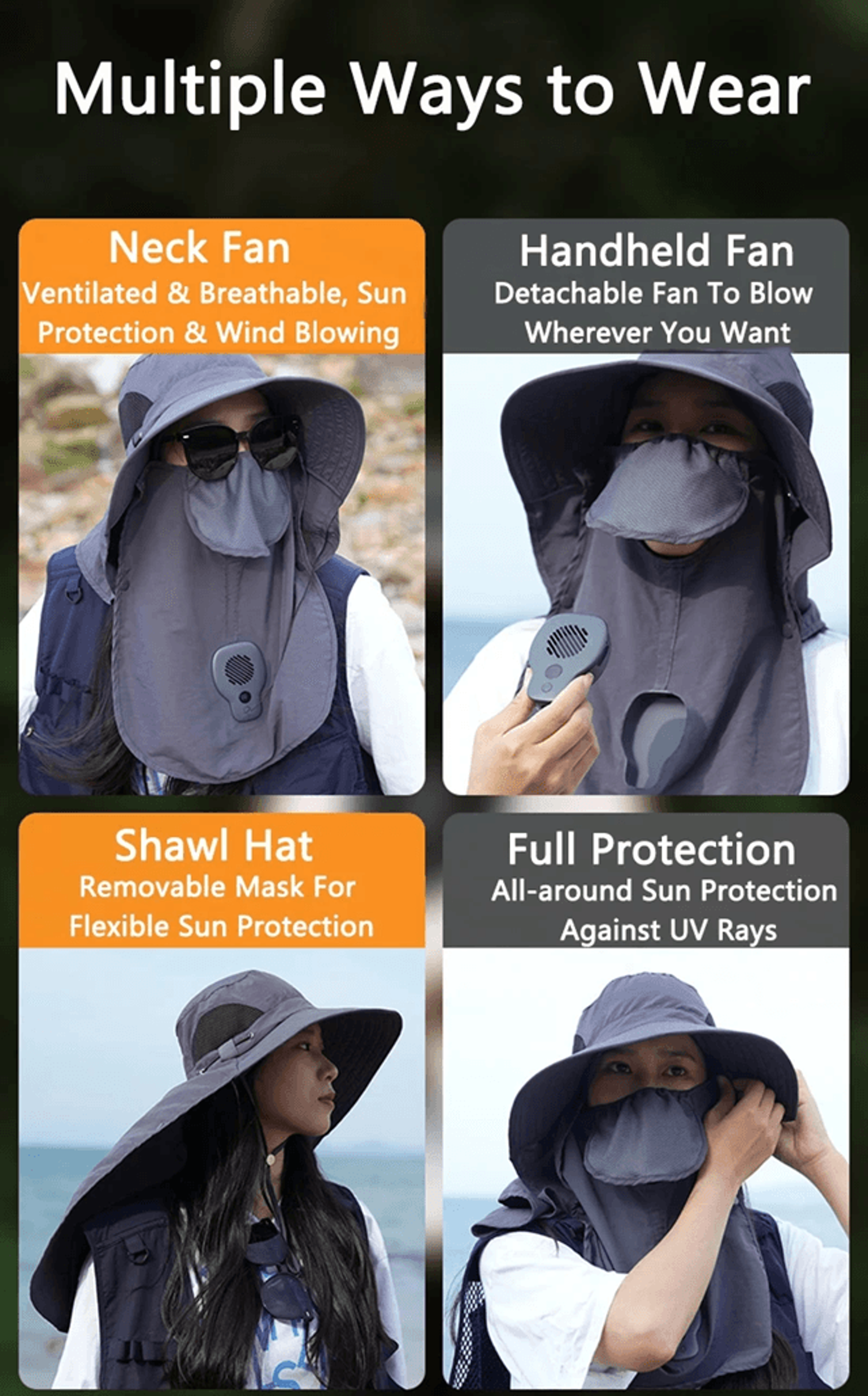 Outdoor Wide Brim Sun Hat With Fan UV Protection Cooling Hat 2
