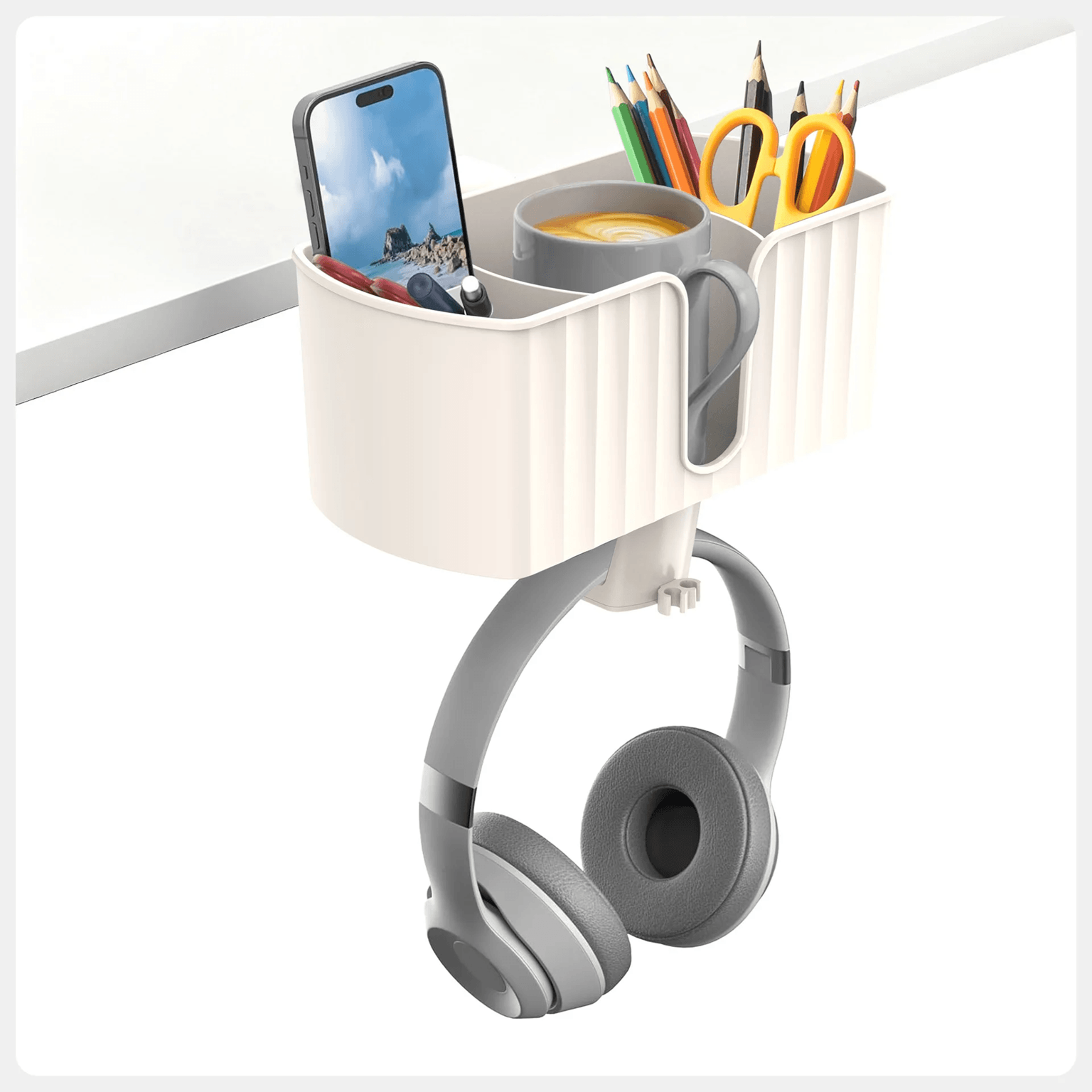 4 In 1 Under Desk Headphone Hanger Clamp With Cup Holder And Pen Storage 0