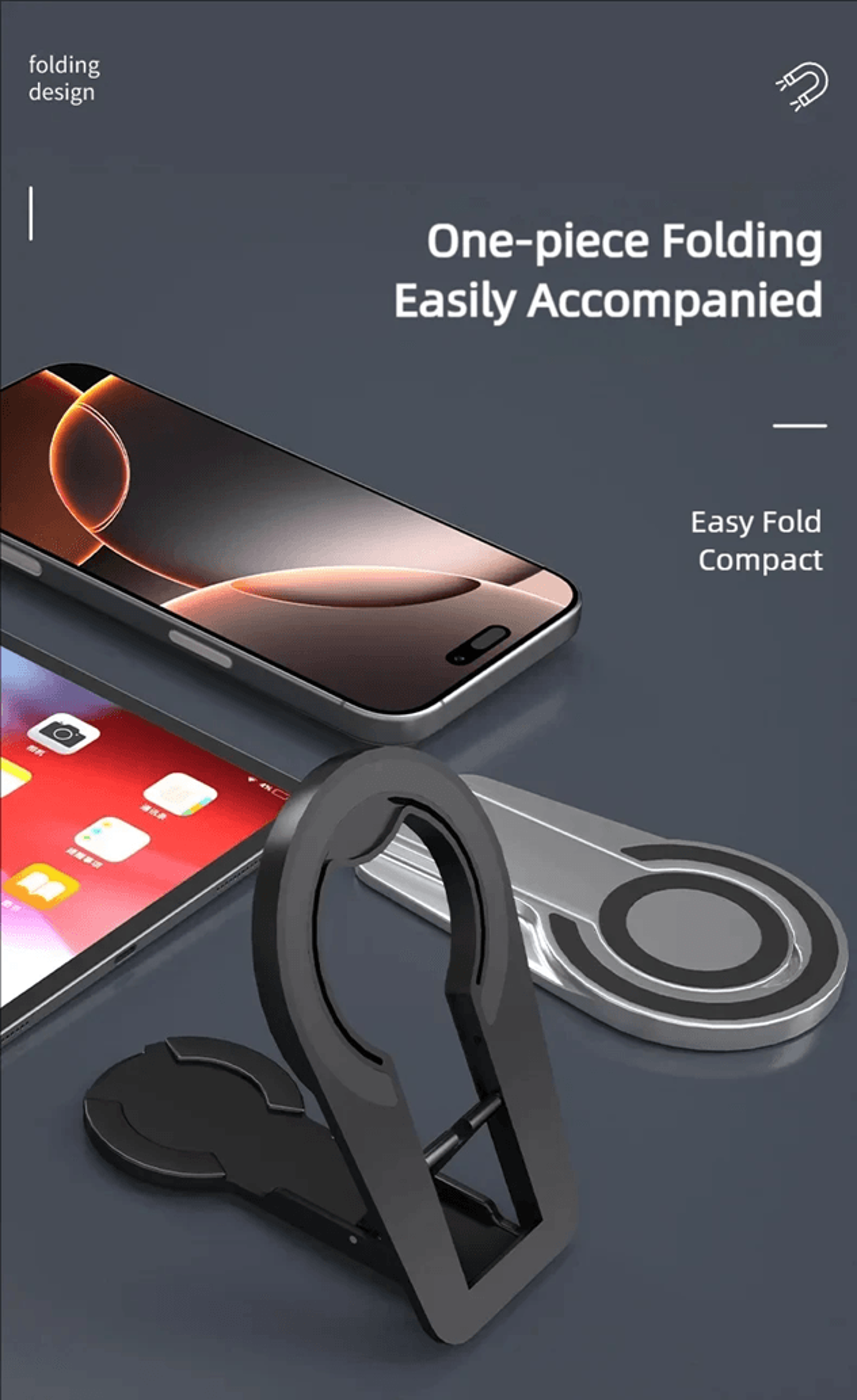 Double Sided MagSafe Phone Grip Foldable Magnetic Desk And Car Stand 1