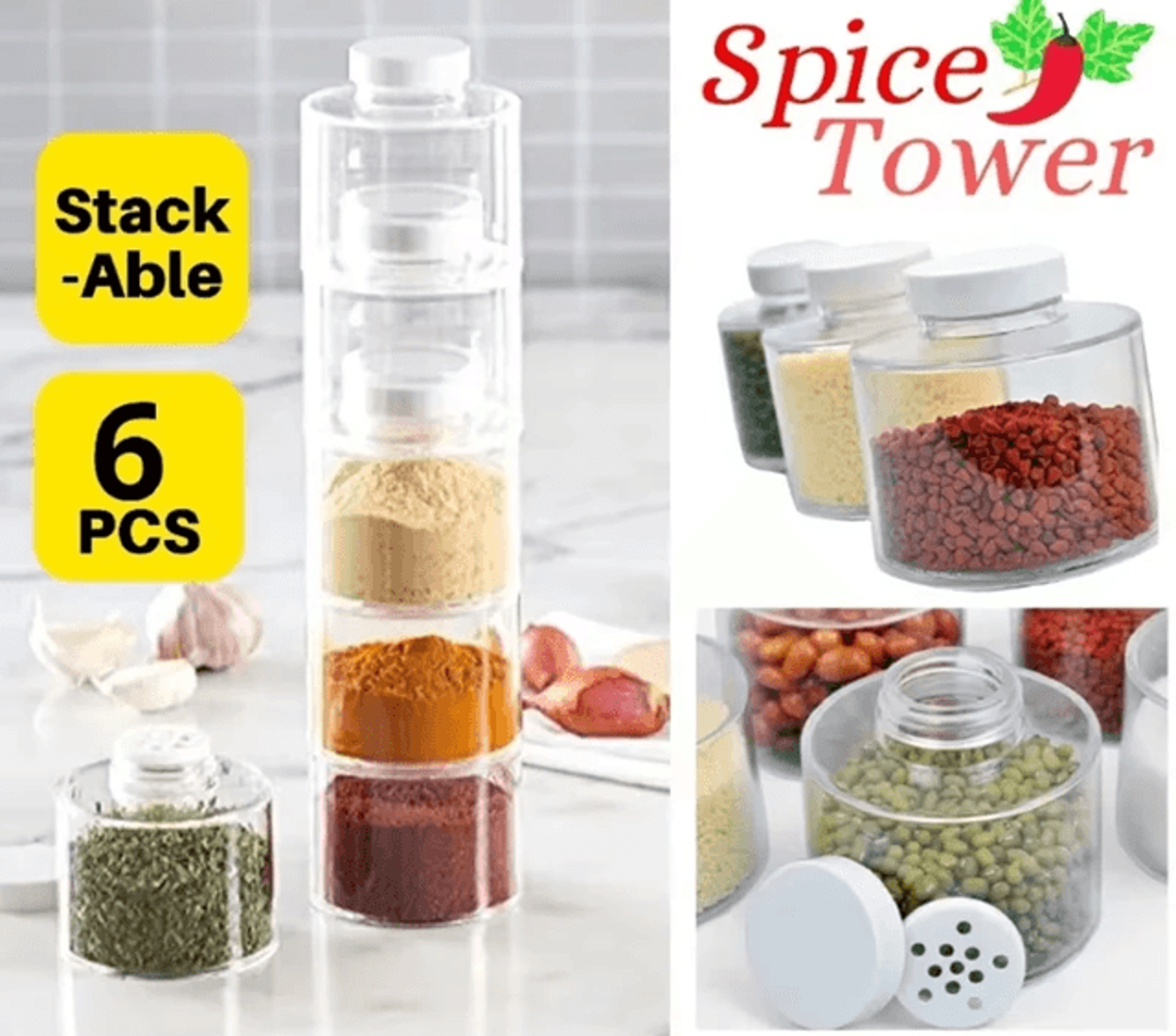 6 Piece Spice Jar Set With Transparent Shakers And Compact Spice Rack 1