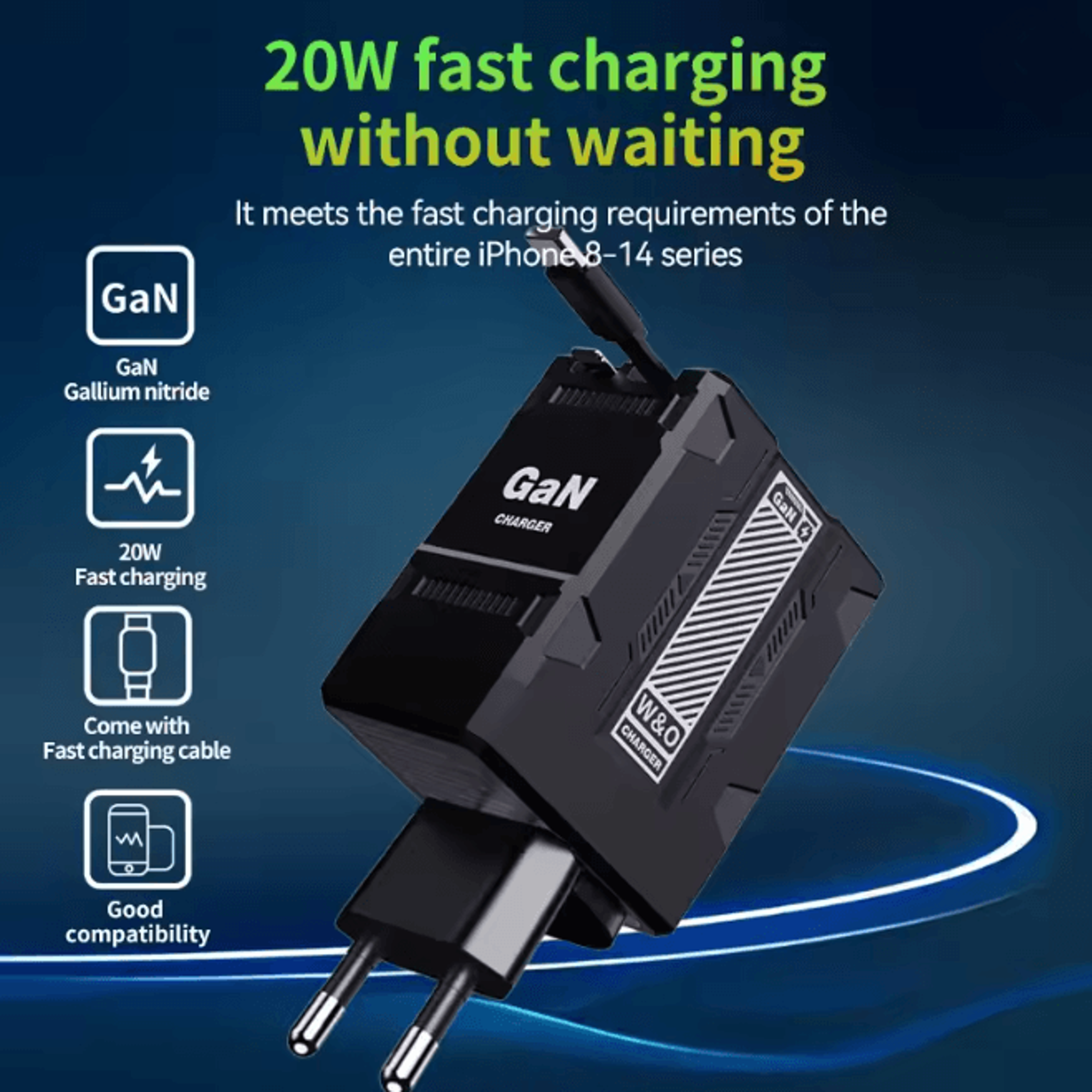 Gan 20W Fast Charger Usb C Wall Charger Compact Power Adapter 0