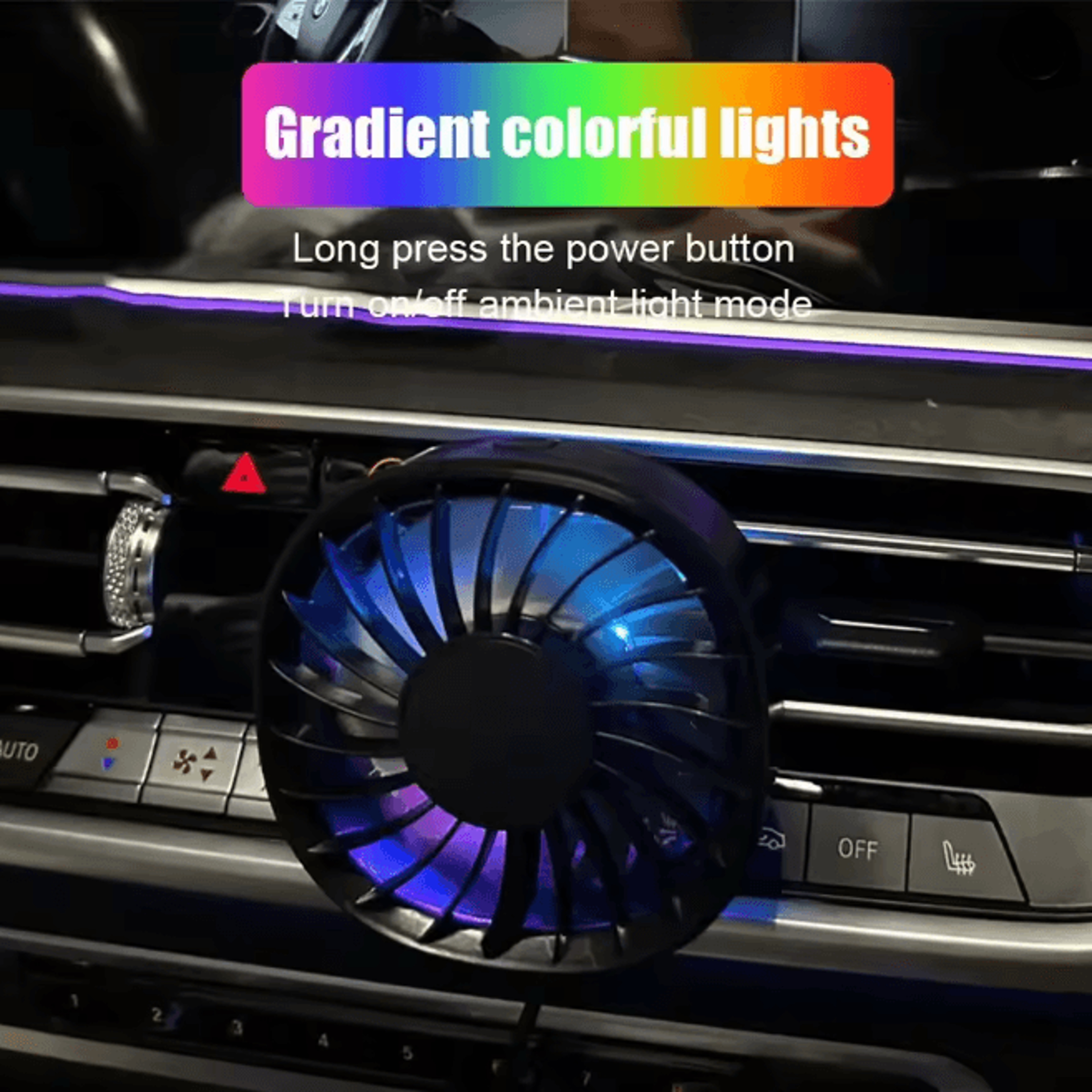 Portable Car Clip Fan With LED Ambiance Lights USB Rechargeable Mini Fan 1