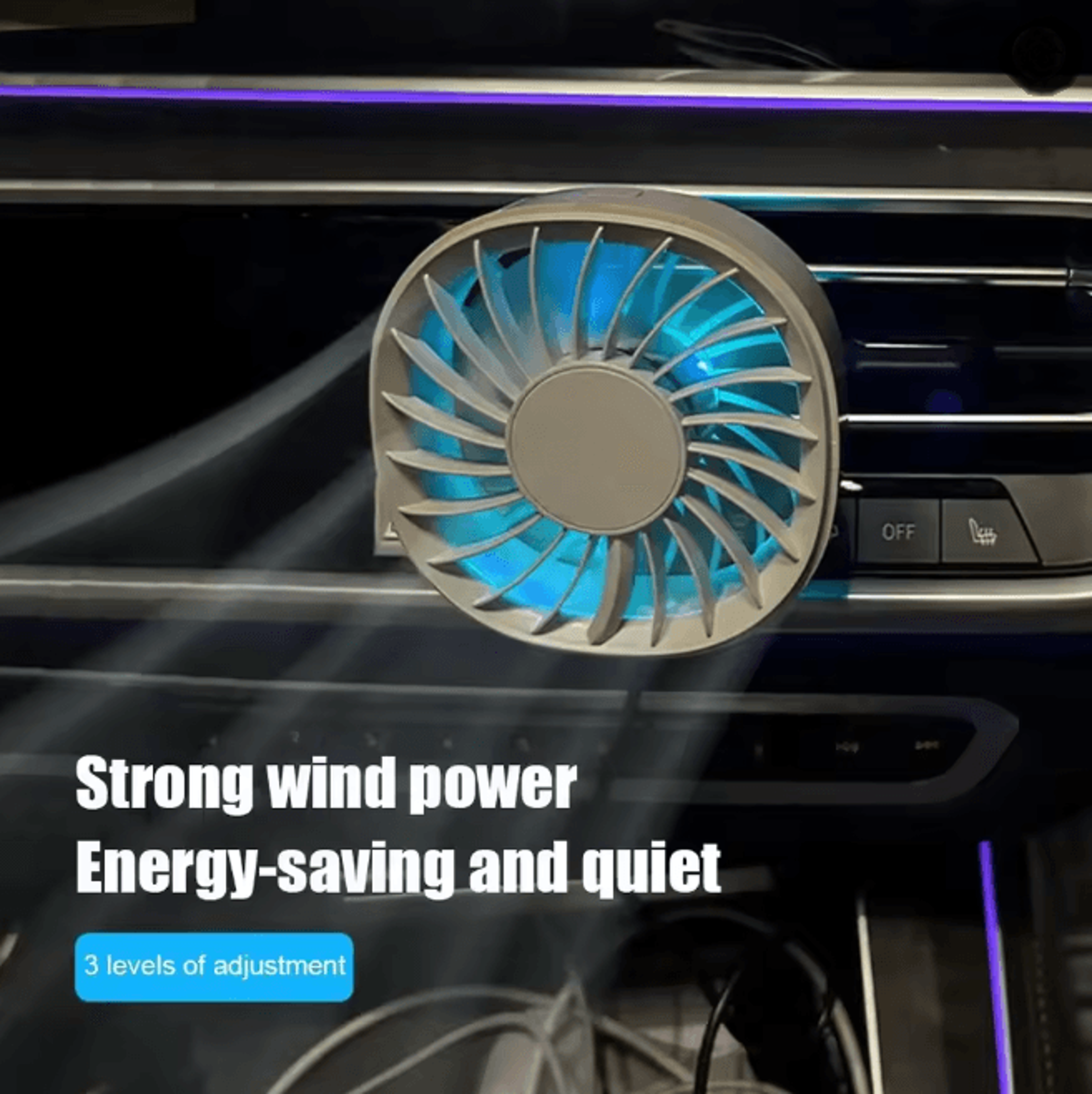 Portable Car Clip Fan With LED Ambiance Lights USB Rechargeable Mini Fan 3
