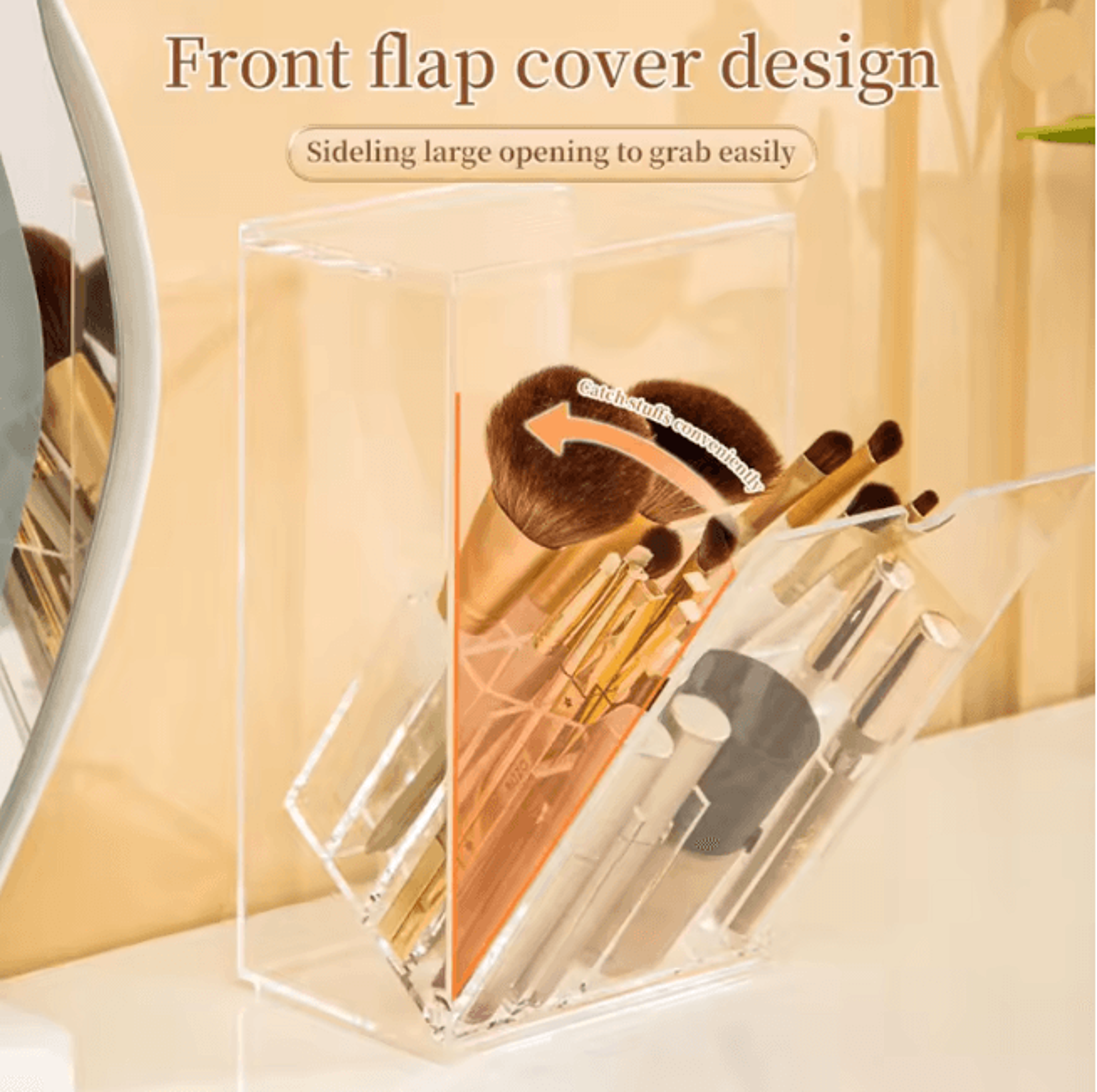Clear Makeup Brush Holder With Lid Large Capacity Vanity Organizer 0