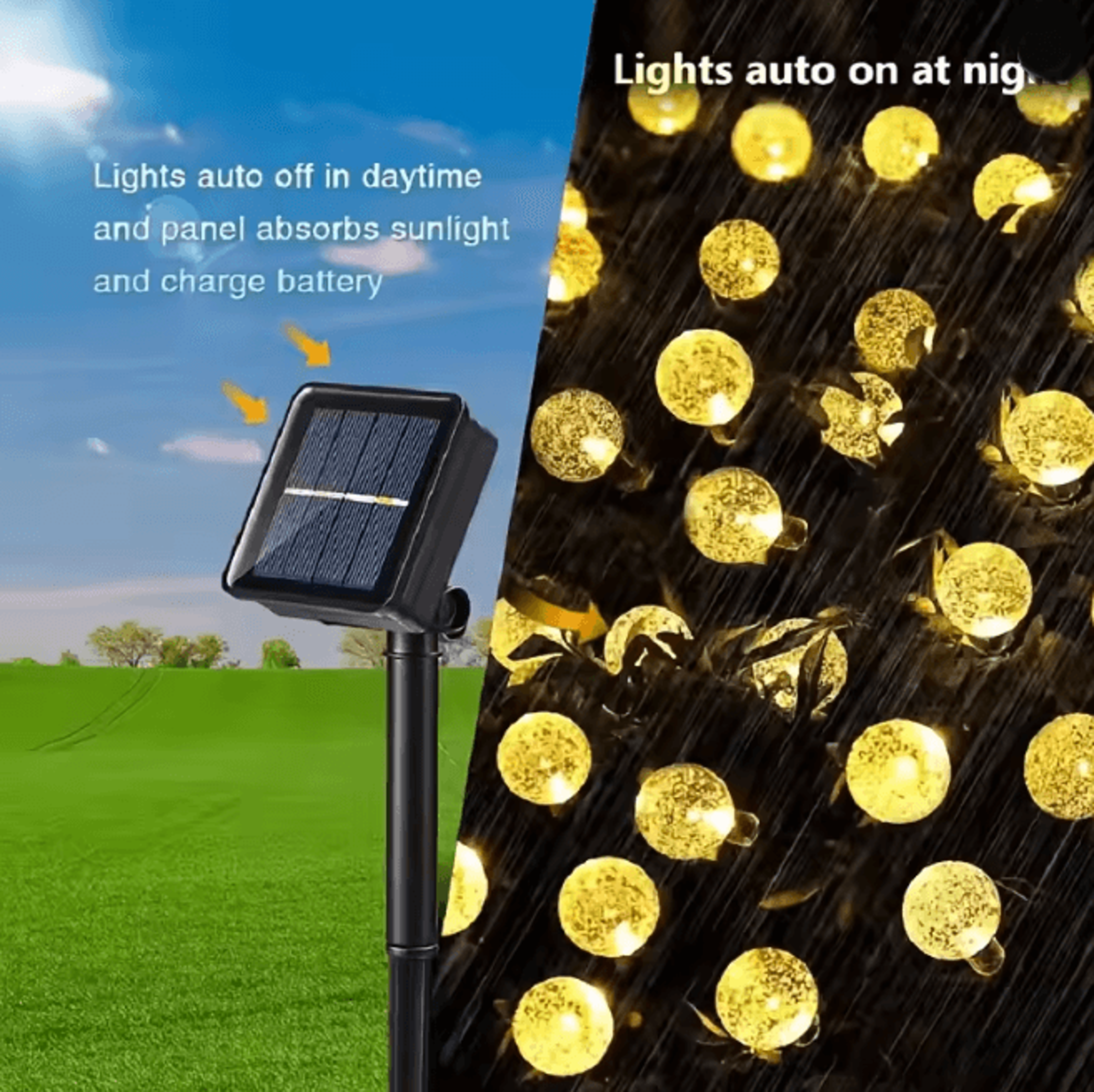 Solar Crystal Ball String Lights Waterproof Outdoor Decorative LED Lights 3