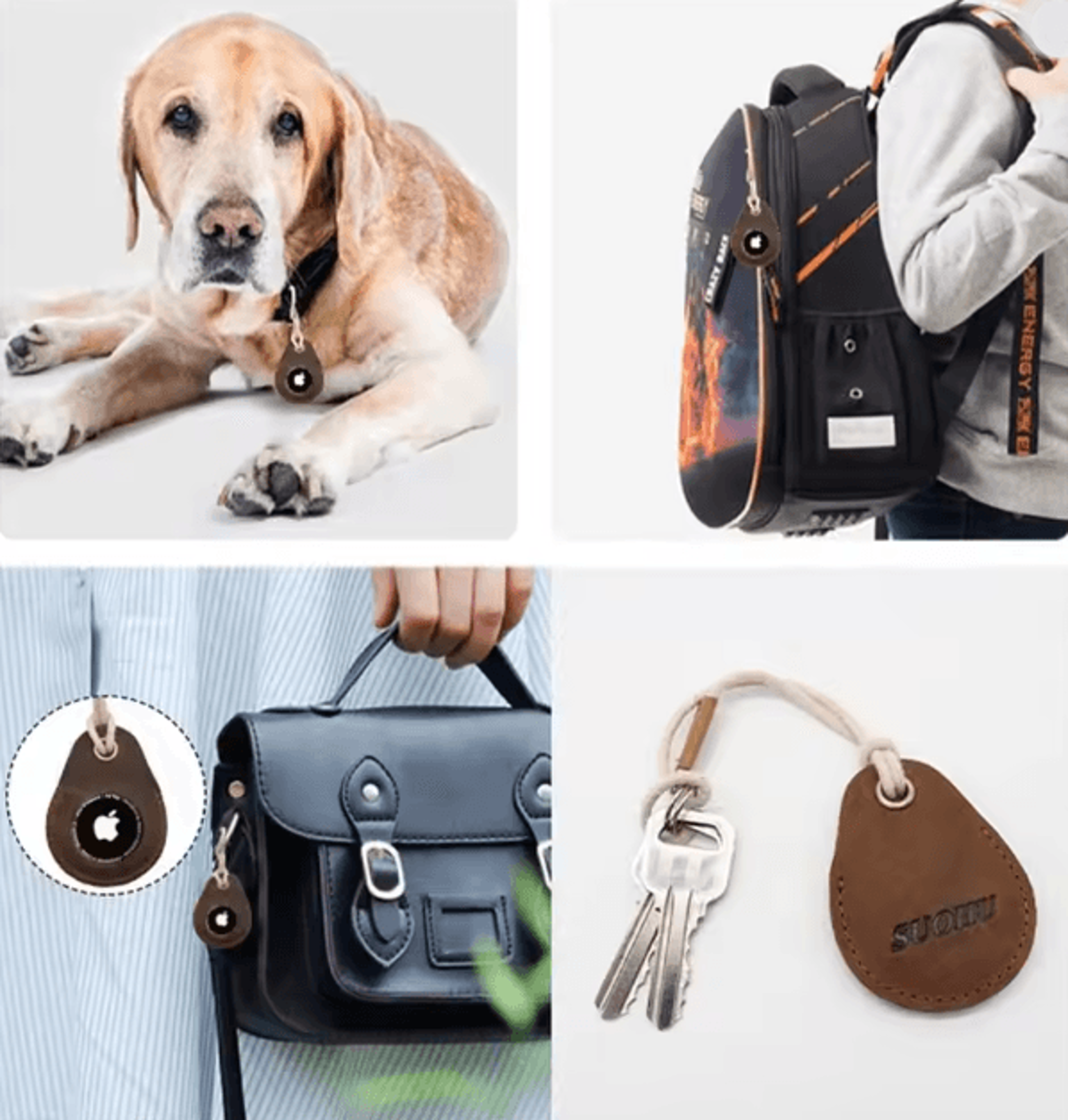 Genuine Leather AirTag Case With Keychain Protective Holder For Keys And Luggage 3