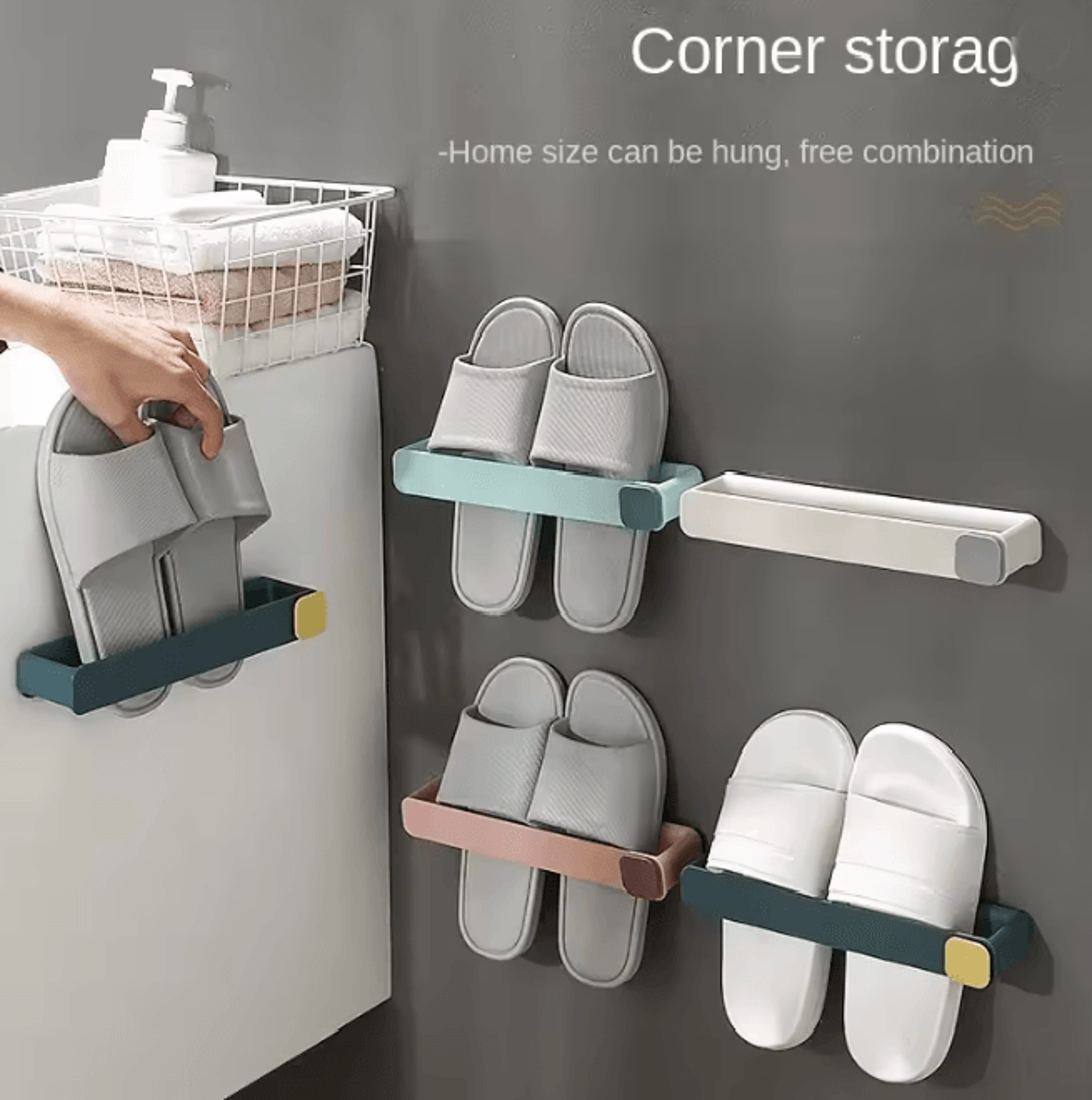 No Punch Bathroom Slipper Shelf Wall Mounted Shoe Rack 0